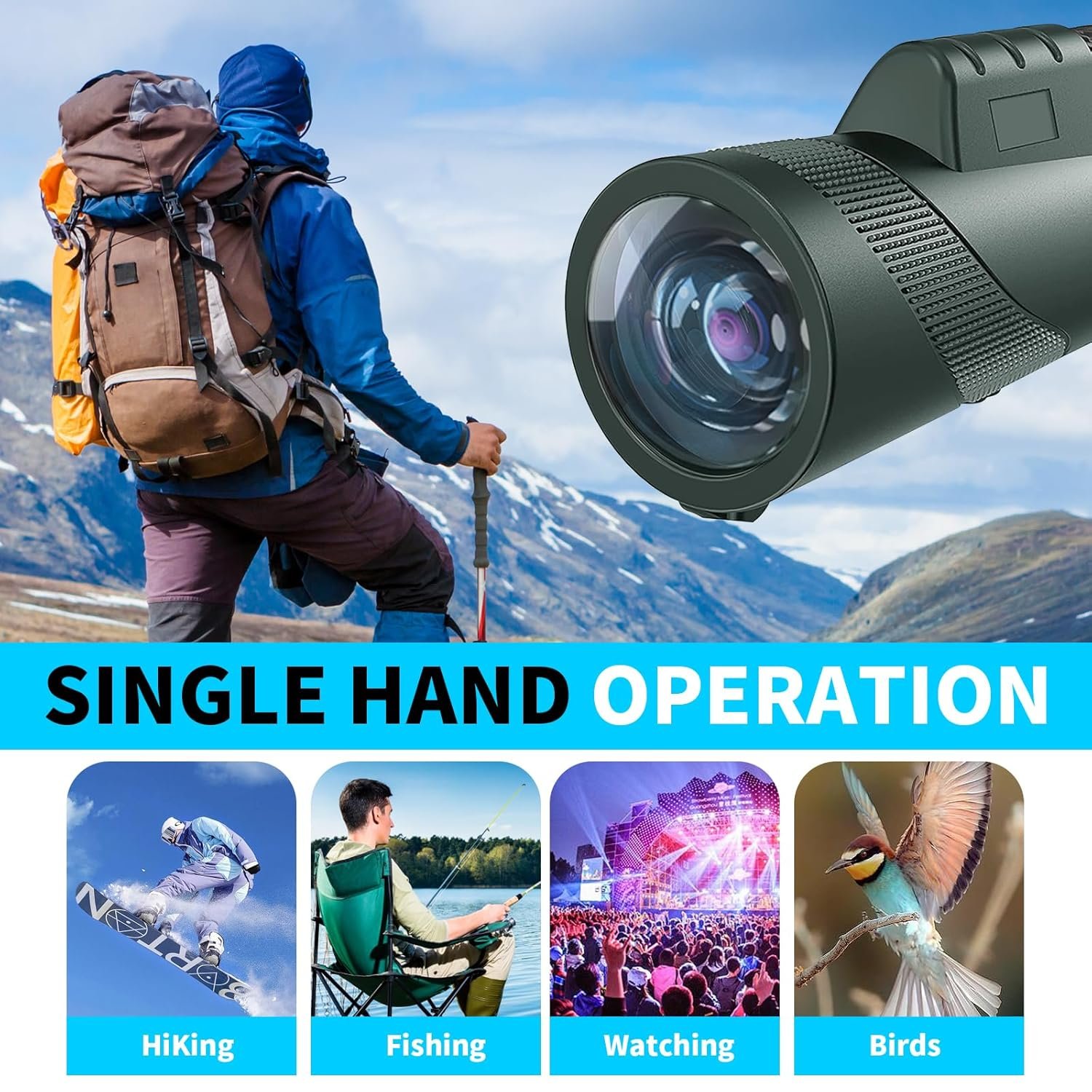 10X42 HD Monocular for Adults, Military Grade Compact Monocular Telescope with BAK-4 Prism & FMC Lens & Smartphone Holder & Tripod, Stargazing Hunting Bird Watching, Camping...