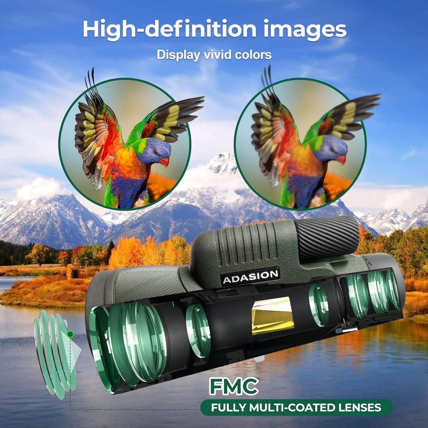 12x56 HD Monocular Telescope High Powered for Adults with Smartphone Adapter, High Powered Monocular Scope with Clear Low Light Vision for Star Watching, Bird Watching, Hiking,...