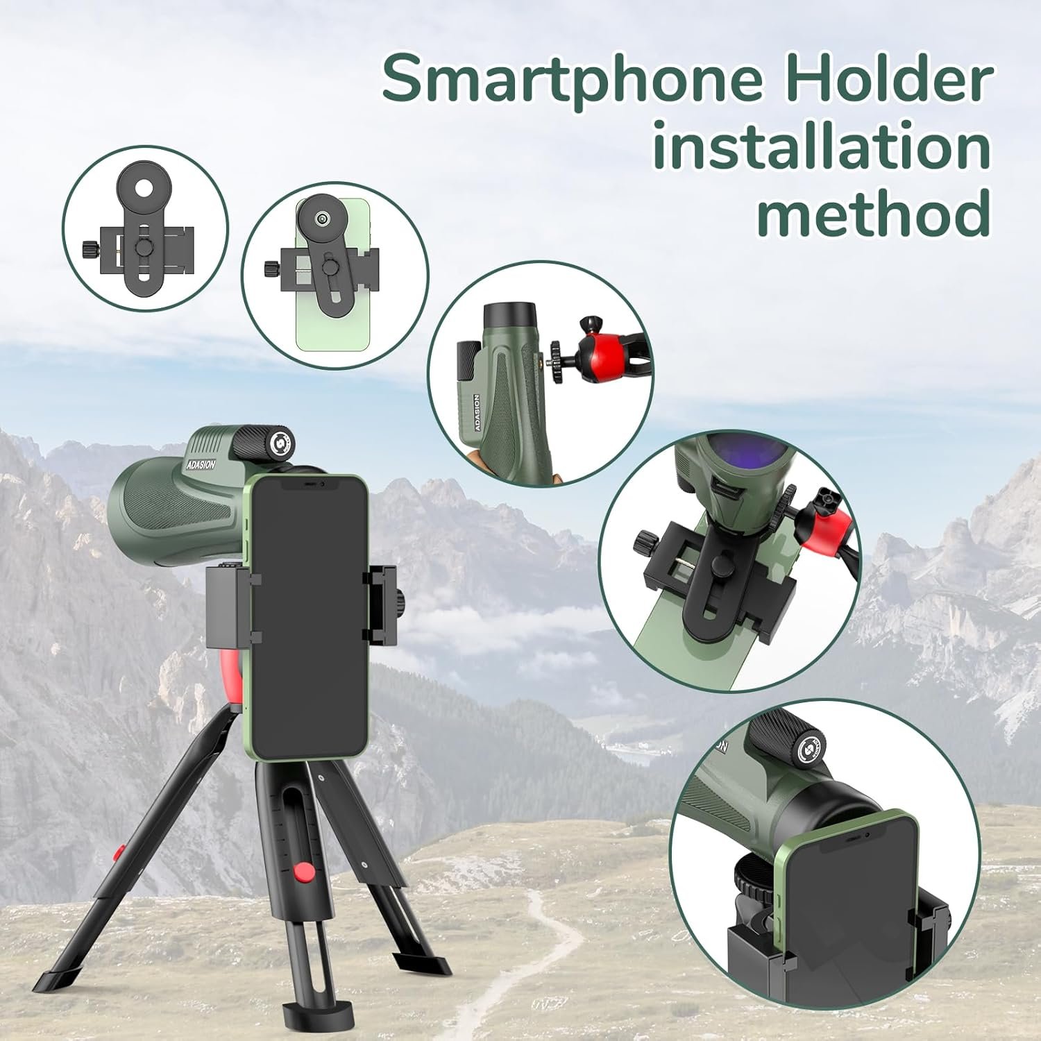 12x56 HD Monocular Telescope High Powered for Adults with Smartphone Adapter, High Powered Monocular Scope with Clear Low Light Vision for Star Watching, Bird Watching, Hiking,...