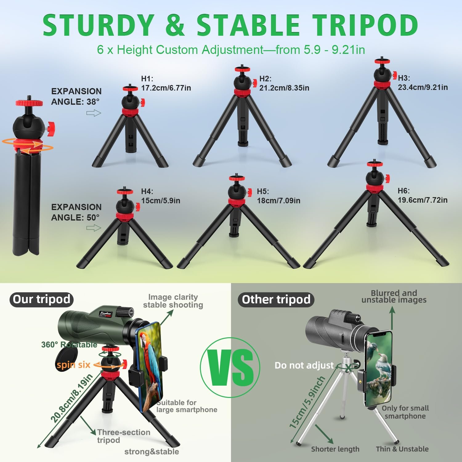 12x60 HD Monocular Telescope for Adults with Smartphone Adapter Tripod Hand Strap - High Power Monoculars Equipped with Large BAK4 Prism & FMC Lens - Suitable for Bird Watching...