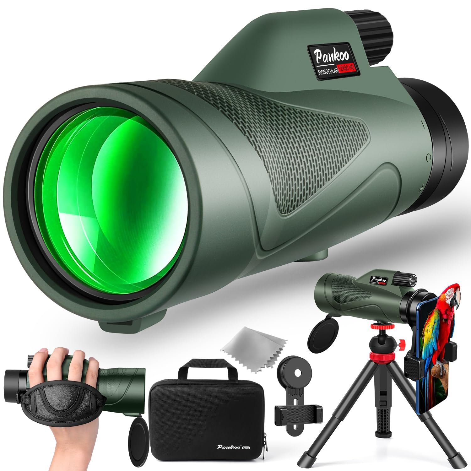12x60 HD Monocular Telescope for Adults with Smartphone Adapter Tripod Hand Strap - High Power Monoculars Equipped with Large BAK4 Prism & FMC Lens - Suitable for Bird Watching...