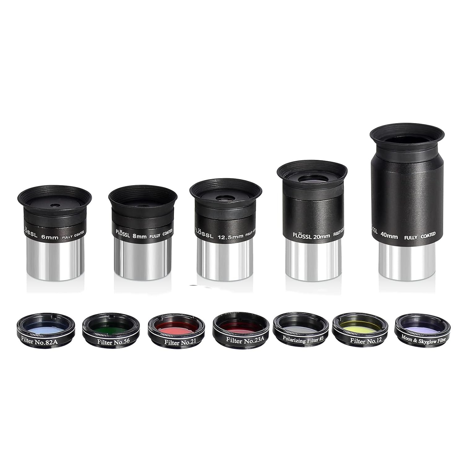 13 Piece Telescope Accessory Kit - 1.25" Telescope Eyepiece and Filter Set with a Sturdy Carry Case - 5pcs Plossl Telescope Eyepieces - 2X Barlow Lens - 7pcs Filters