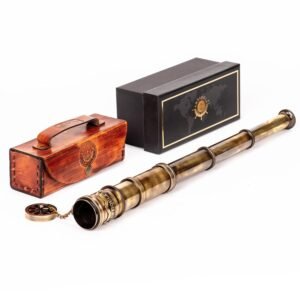 1920 Vintage Brass Telescope with Premium Leather Case, Collapsible 15x Clear Vision Antique Maritime Pirate Spyglass Telescope for Adults, for Nautical & Vintage Décor, 15 inch
