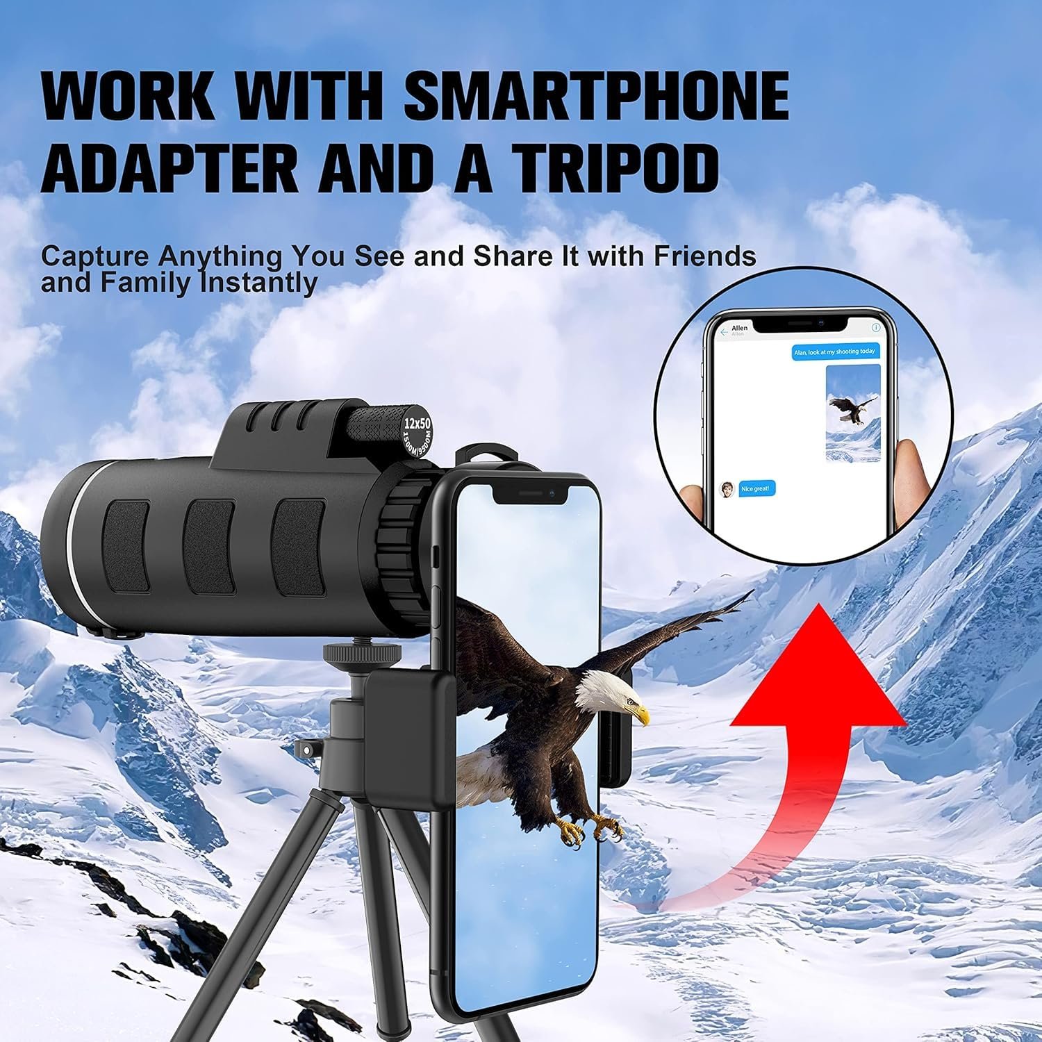 40x60 Monocular Telescope for Adults High Powered, Monocular for Adults, Compact Low Light Vision for Wildlife, Hunting, Camping, Travel &Outdoor Adventures