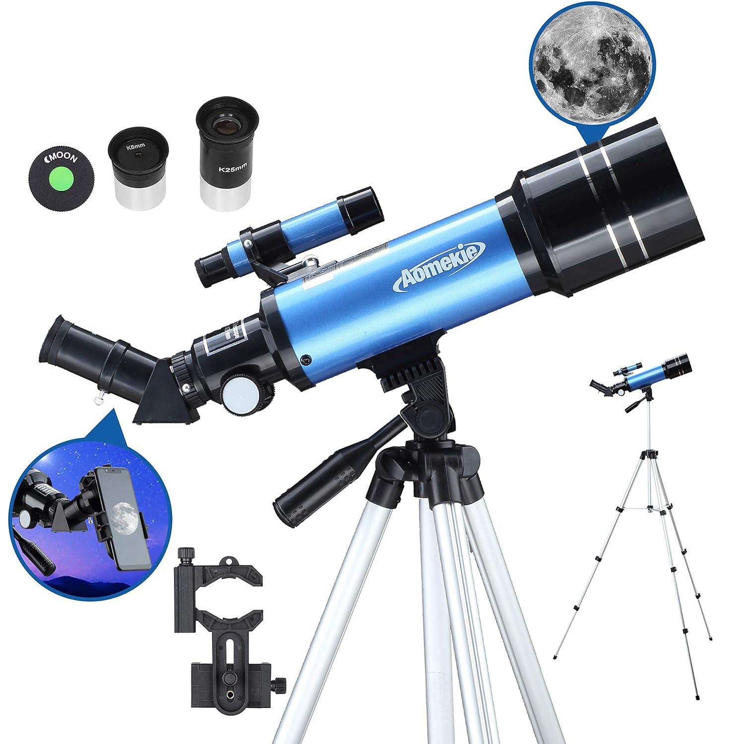 AOMEKIE 40070 Telescopes for Astronomy Beginners and Adults 70mm Astronomical Telescopes with Adjustable Tripod K6/25 Eyepieces Phone Adapter