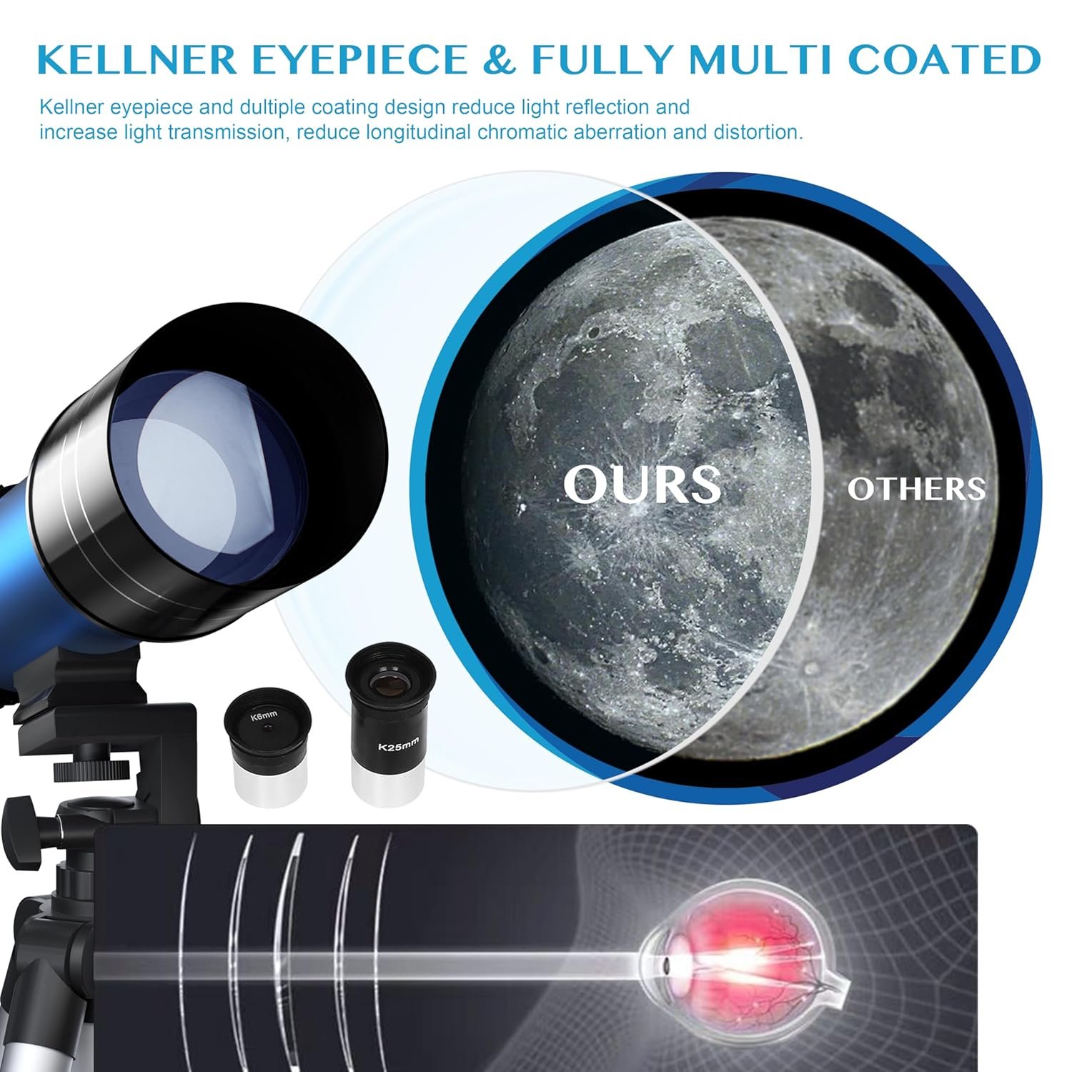 AOMEKIE 40070 Telescopes for Astronomy Beginners and Adults 70mm Astronomical Telescopes with Adjustable Tripod K6/25 Eyepieces Phone Adapter