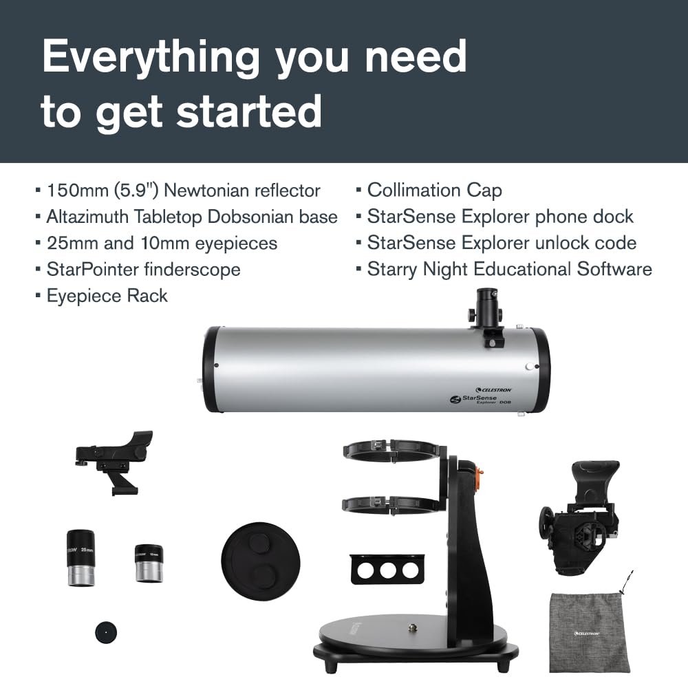 Celestron 22482 StarSense Explorer 150mm Tabletop Dobsonian Smartphone App-Enabled Telescope Works with StarSense App to Help You Find Nebulae, Planets & More – iPhone/Android...