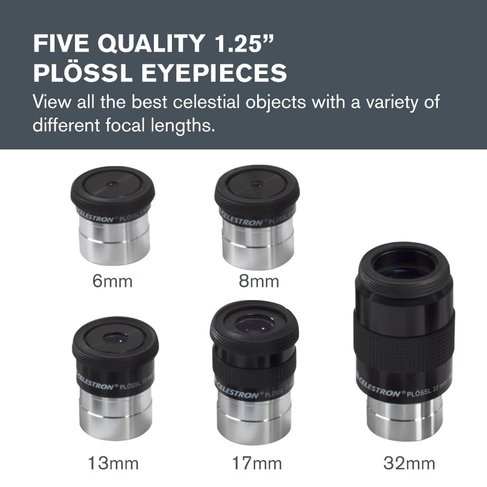 Celestron 94303 1.25 inch Eyepiece & Filter Kit - Includes 14 Pieces in Metal Foam-Lined Carry Case, Silver