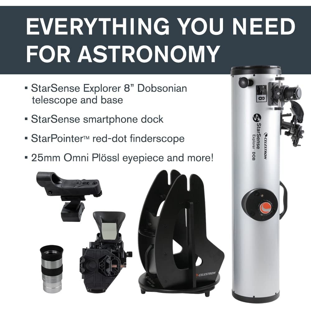 Celestron StarSense Explorer 8-inch App-Enabled Telescope – 203mm Dobsonian with Smartphone Dock & StarSense App – iPhone & Android Compatible – Easy-to-Use for Beginners