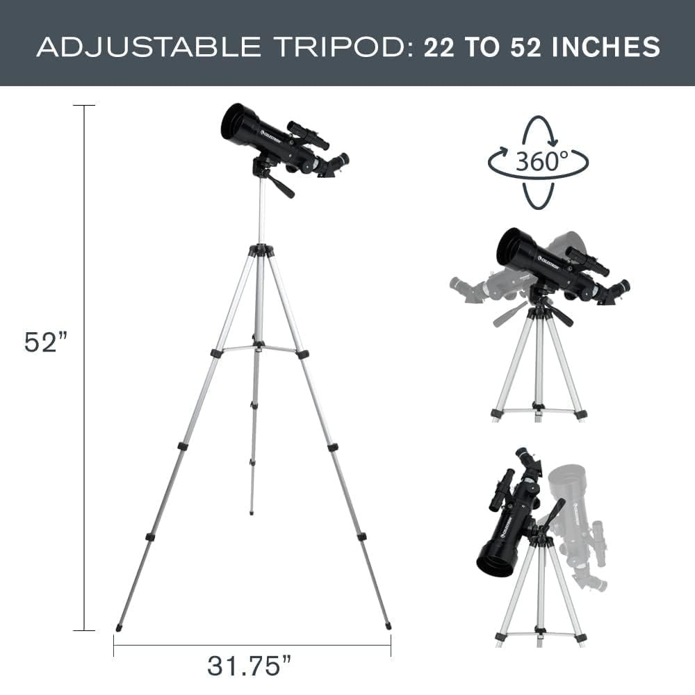 Celestron Travel Scope 70 Portable Refractor Telescope – 70mm Aperture, Fully-Coated Glass Optics – Includes Tripod, Backpack & Software – Ideal for Beginners & Travel