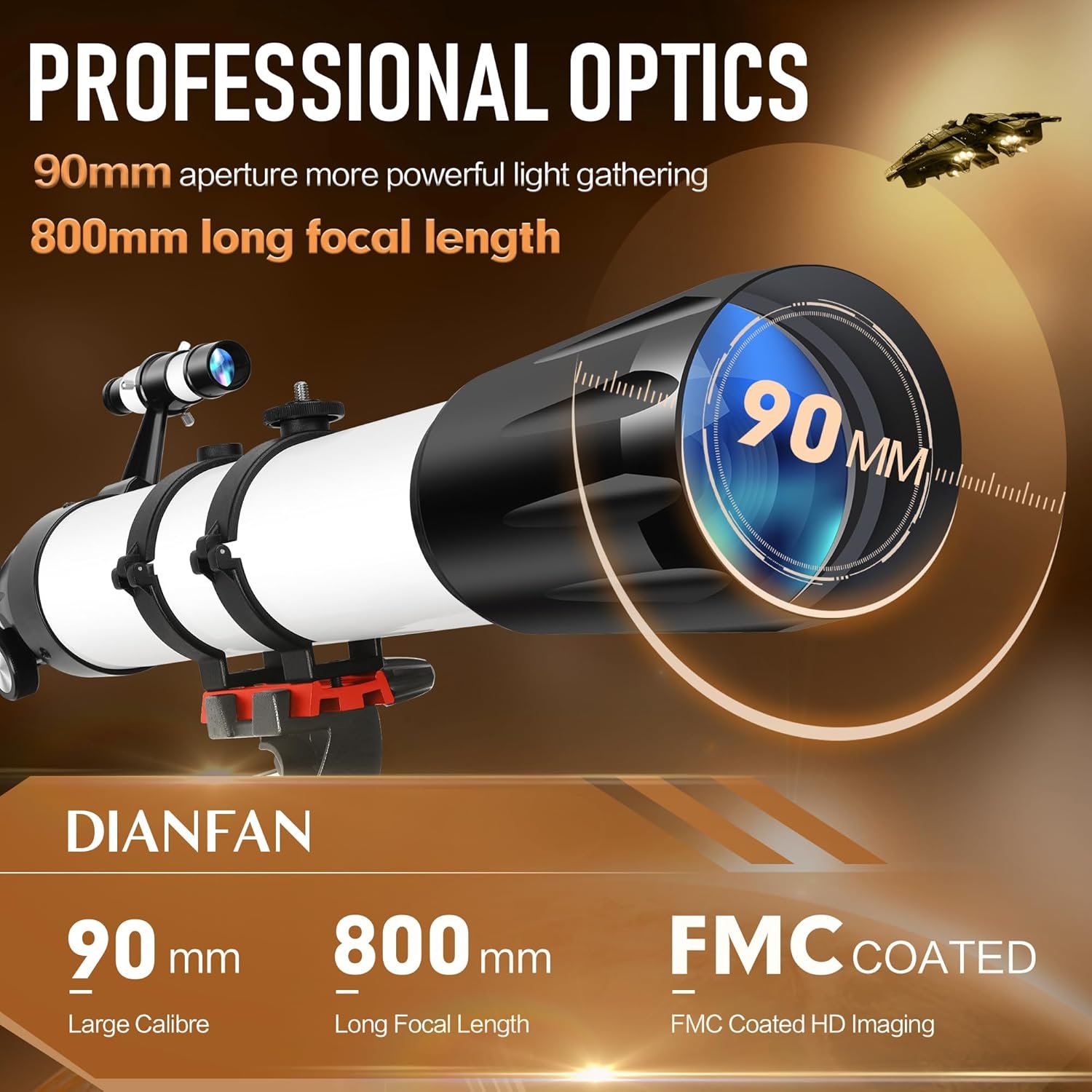 Dianfan Telescope,90mm Aperture 800mm Telescopes for Adults Astronomy,Portable Professional Refractor Telescope for Beginners,with Stainless Tripod & Phone Adapter,Carry Bag