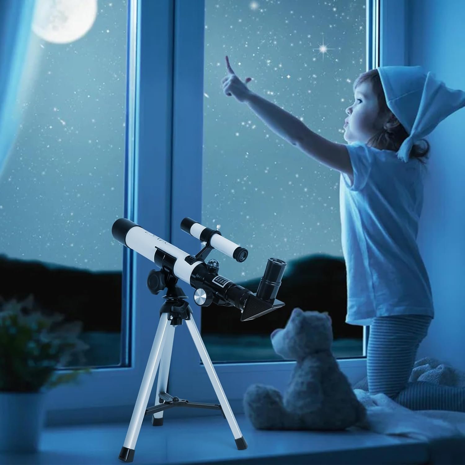 ESAKO Telescope for Kids, 100x Magnification, Kids Telescope with Two Eyepieces, Finder Scope, Tabletop Tripod Educational Gift