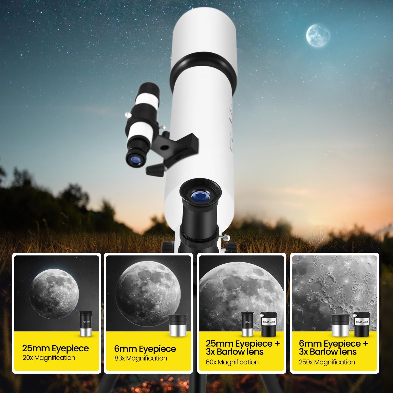 ESAKO Telescope for Kids & Beginners, 70mm Aperture Portable Telescopes with 3 Eyepieces, Height Adjustable Tripod & Phone Adapter & Remote Control