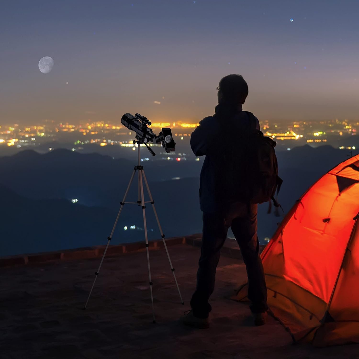 ESSLNB Telescope for Adults, 70mm Aperture Refractor Telescopes (15X-180X) for Astronomy Beginners, Portable Travel Telescope with Phone Adapter & Adjustable Tripod
