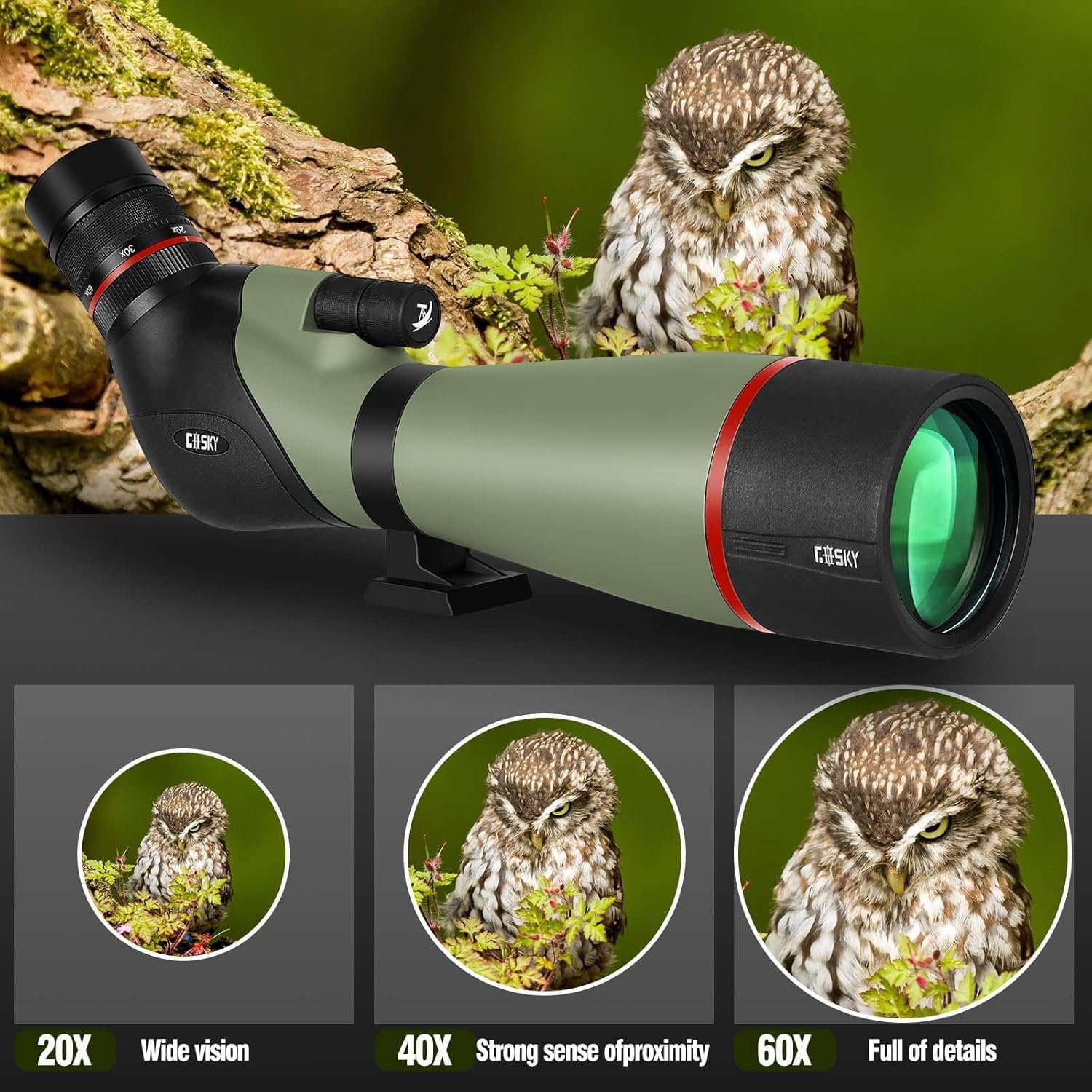 Gosky 20-60X80 HD Dual Focusing Spotting Scope, BAK4 Prism 45 Degree Angled Eyepiece with Tripod, Smartphone Adapter, Scope for Bird Watching Target Shooting Hunting Wildlife...
