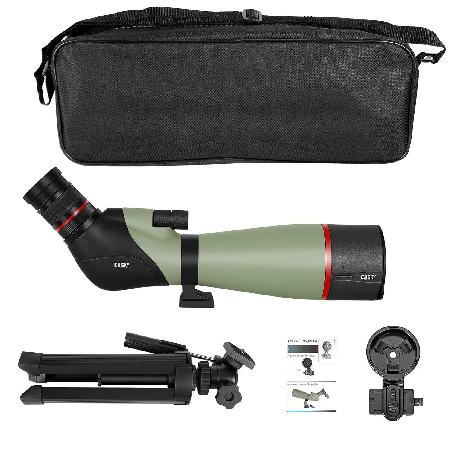 Gosky 20-60X80 HD Dual Focusing Spotting Scope, BAK4 Prism 45 Degree Angled Eyepiece with Tripod, Smartphone Adapter, Scope for Bird Watching Target Shooting Hunting Wildlife...
