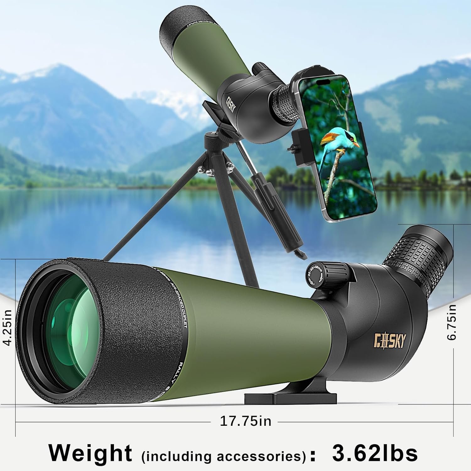 Gosky Flagship DiamondEdge 20-60x80 Spotting Scope with Tripod, Carrying Bag and Quick Phone Holder - BAK4 High Definition Waterproof Spotter Scope for Bird Watching Wildlife...