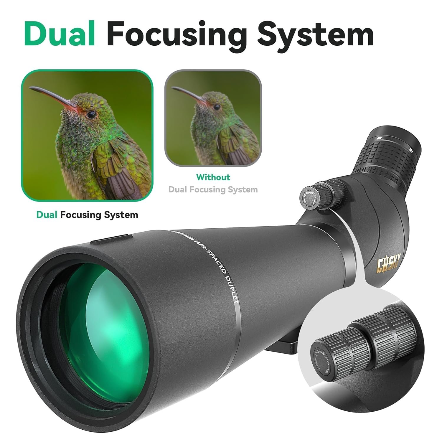 Gosky Flagship DiamondEdge 20-60x80 Spotting Scope with Tripod, Carrying Bag and Quick Phone Holder - BAK4 High Definition Waterproof Spotter Scope for Bird Watching Wildlife...