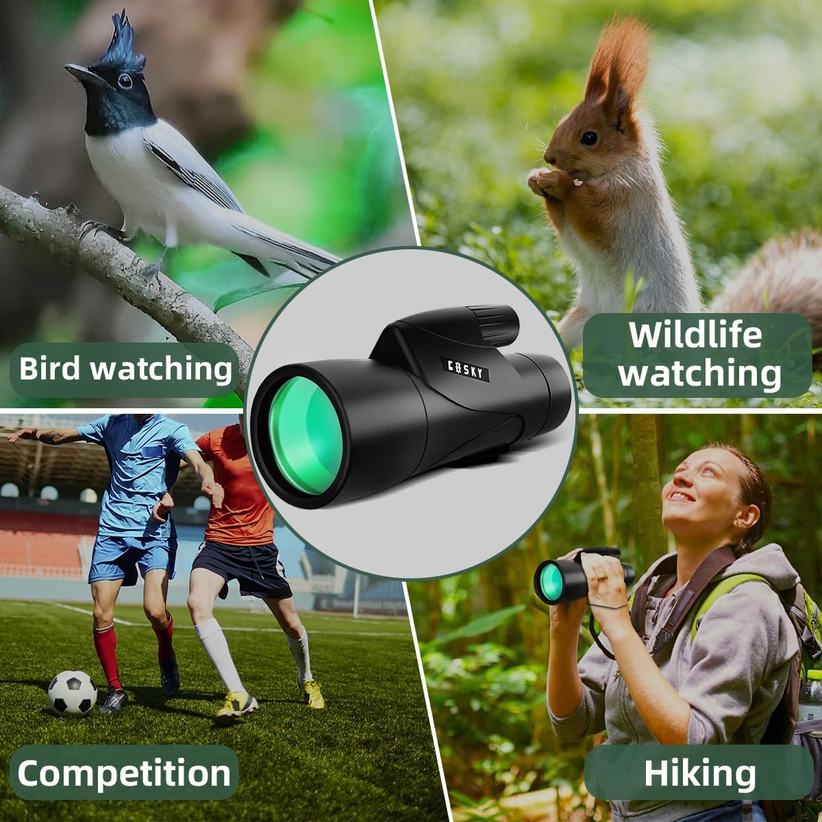 Gosky Monoculars Telescope, 15x55 HD Monocular for Adult with BAK4 Prism & FMC Lens, Lightweight Monocular with Smartphone Adapter Suitable for Bird Watching Hunting (Black)