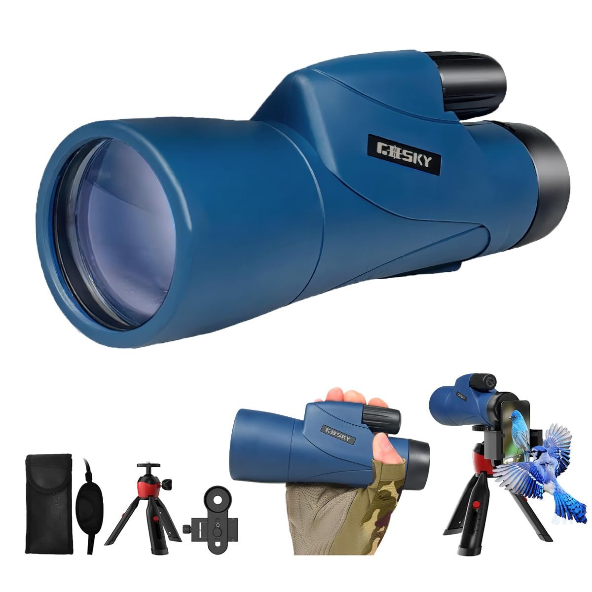 Gosky Monoculars Telescope, 15x55 HD Monocular for Adult with BAK4 Prism & FMC Lens, Lightweight Monocular with Smartphone Adapter Suitable for Bird Watching Hunting (Black)