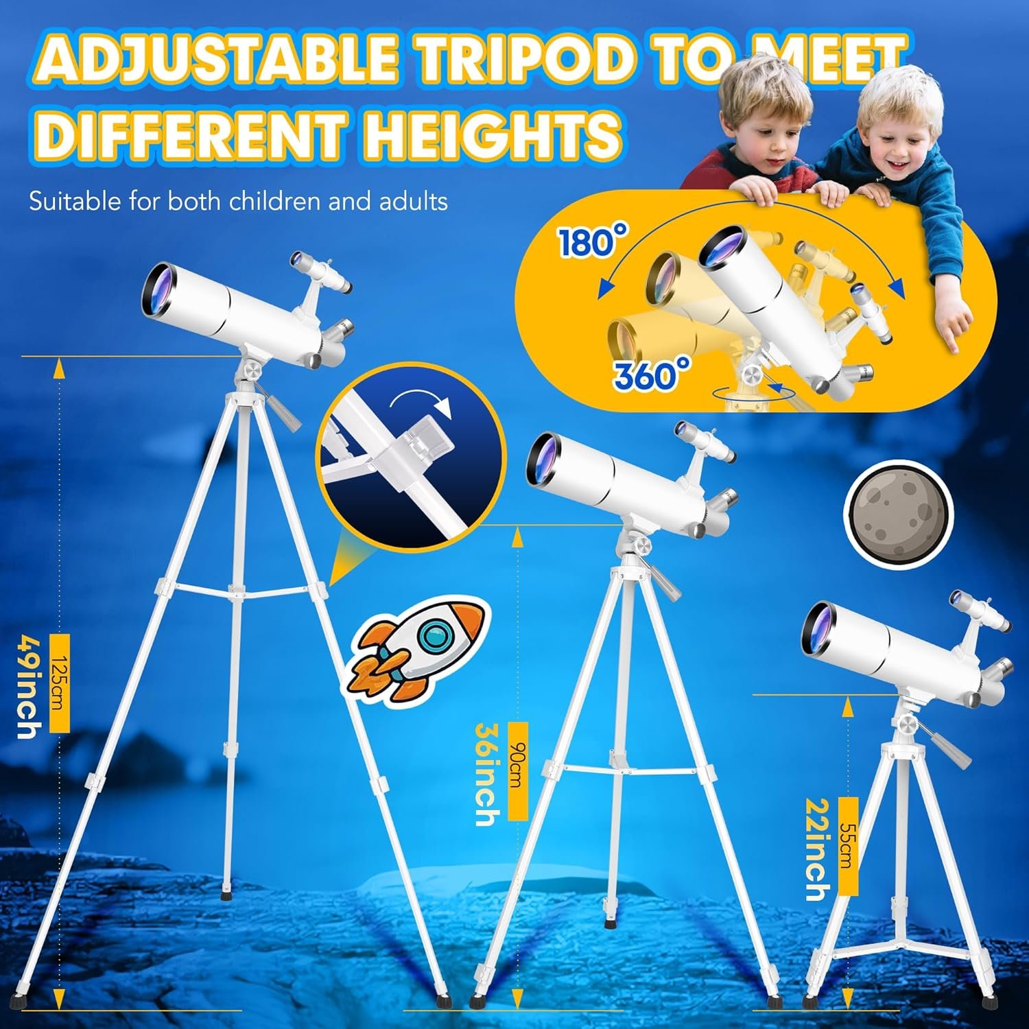 Hawkko Telescope for Adults & Kids – 80mm Aperture 500mm Telescopes for Adults Astronomy, (20X-150X) Portable Refractor Telescope Kit for Beginners with Decorate Stickers, AZ...