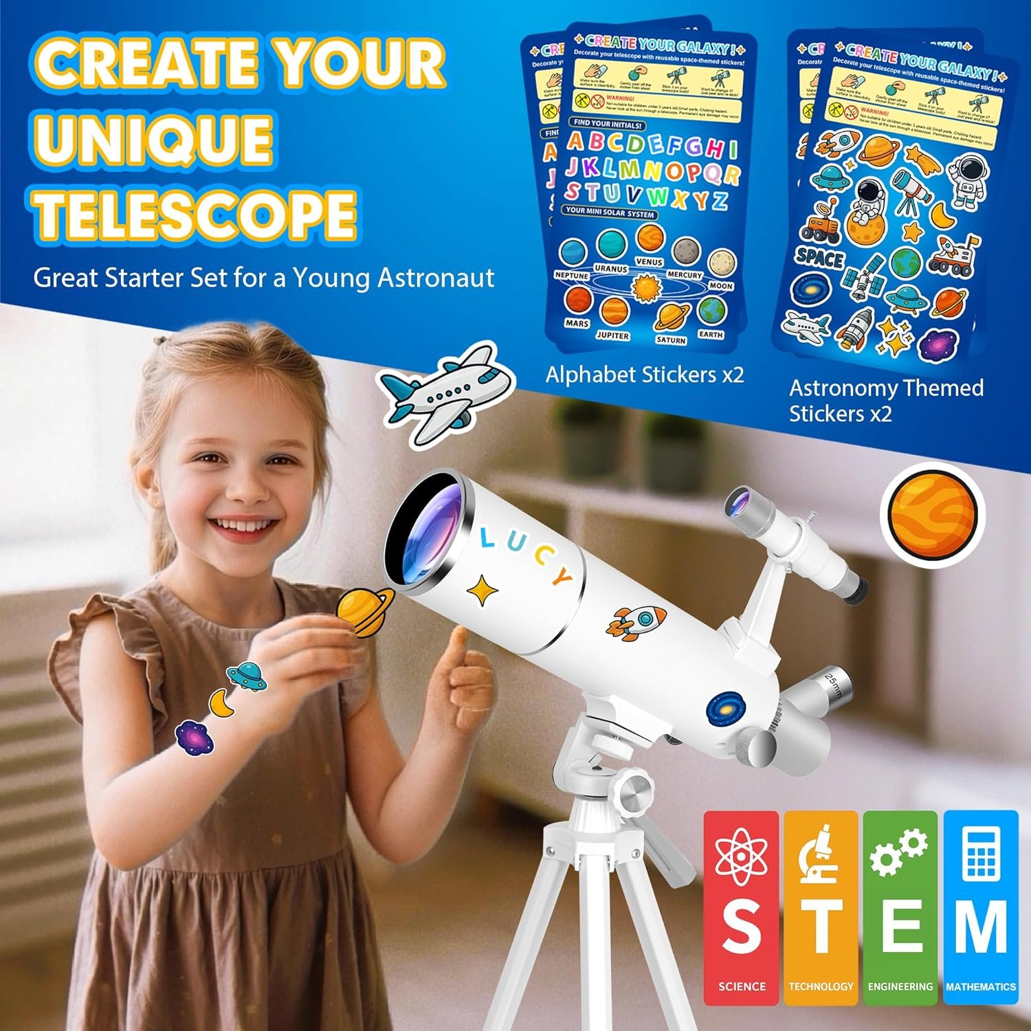 Hawkko Telescope for Adults & Kids – 80mm Aperture 500mm Telescopes for Adults Astronomy, (20X-150X) Portable Refractor Telescope Kit for Beginners with Decorate Stickers, AZ...