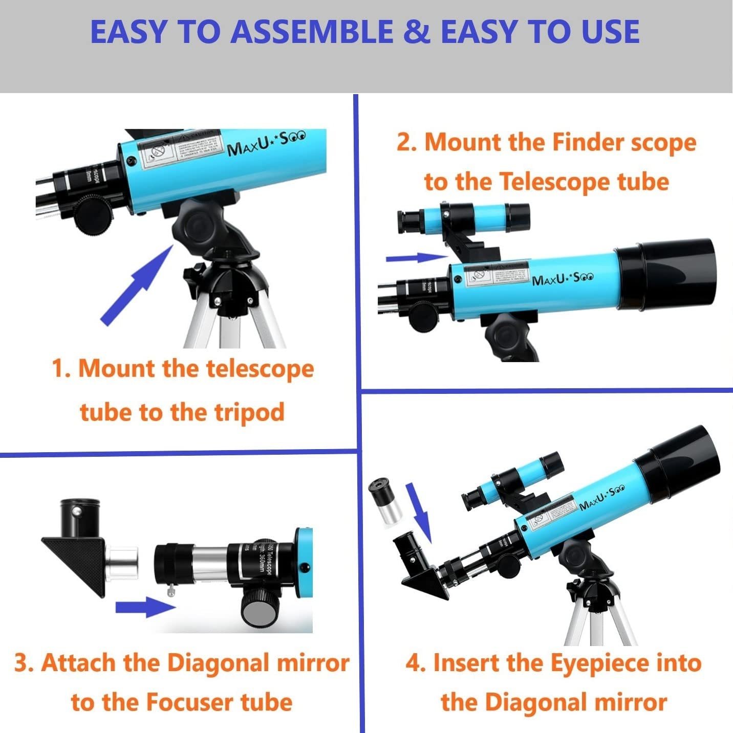 Lunar Telescope for Kids and Astronomy Beginners, Refractor Telescope with Finder Scope and 3 Eyepieces, Travel Telescope with Compact HD Binoculars for Moon Viewing Bird...