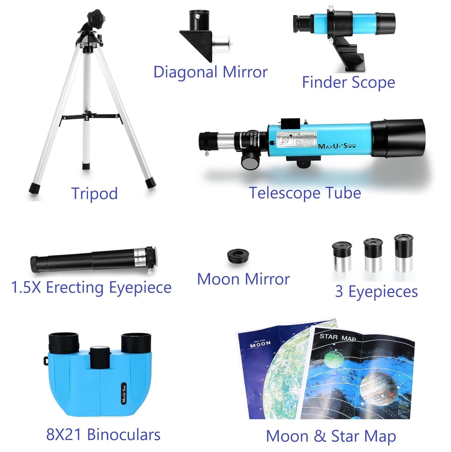 Lunar Telescope for Kids and Astronomy Beginners, Refractor Telescope with Finder Scope and 3 Eyepieces, Travel Telescope with Compact HD Binoculars for Moon Viewing Bird...