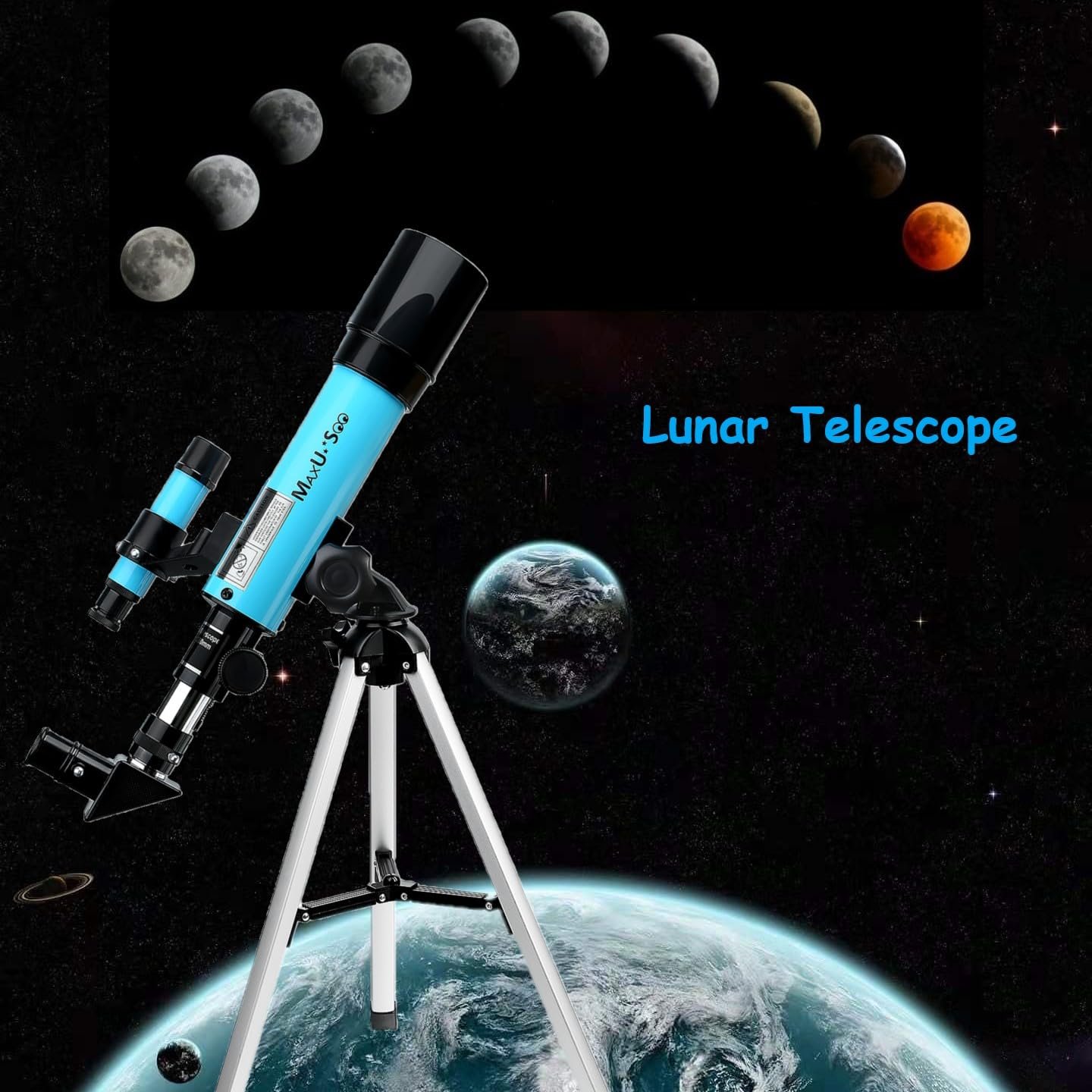 Lunar Telescope for Kids and Astronomy Beginners, Refractor Telescope with Finder Scope and 3 Eyepieces, Travel Telescope with Compact HD Binoculars for Moon Viewing Bird...