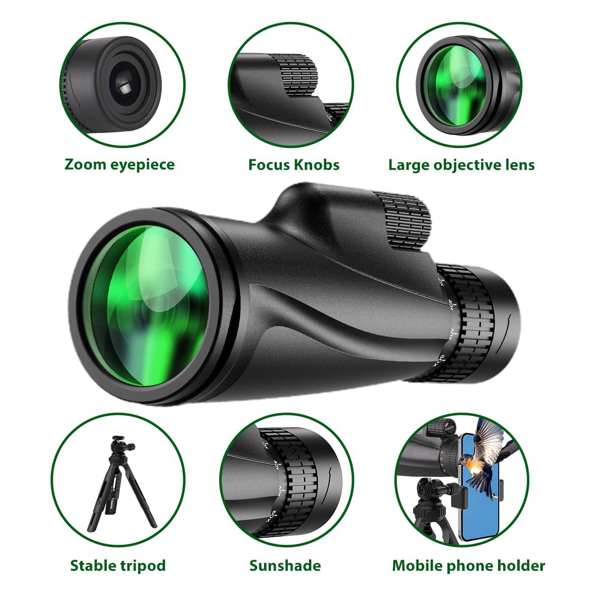 Monocular Telescope 80 x 100 High Powered Monoculars for Adults with Tripod, Monocular for Smartphone Suitable for Bird Watching Larger Vision Monoculars for Adults with BAK4...