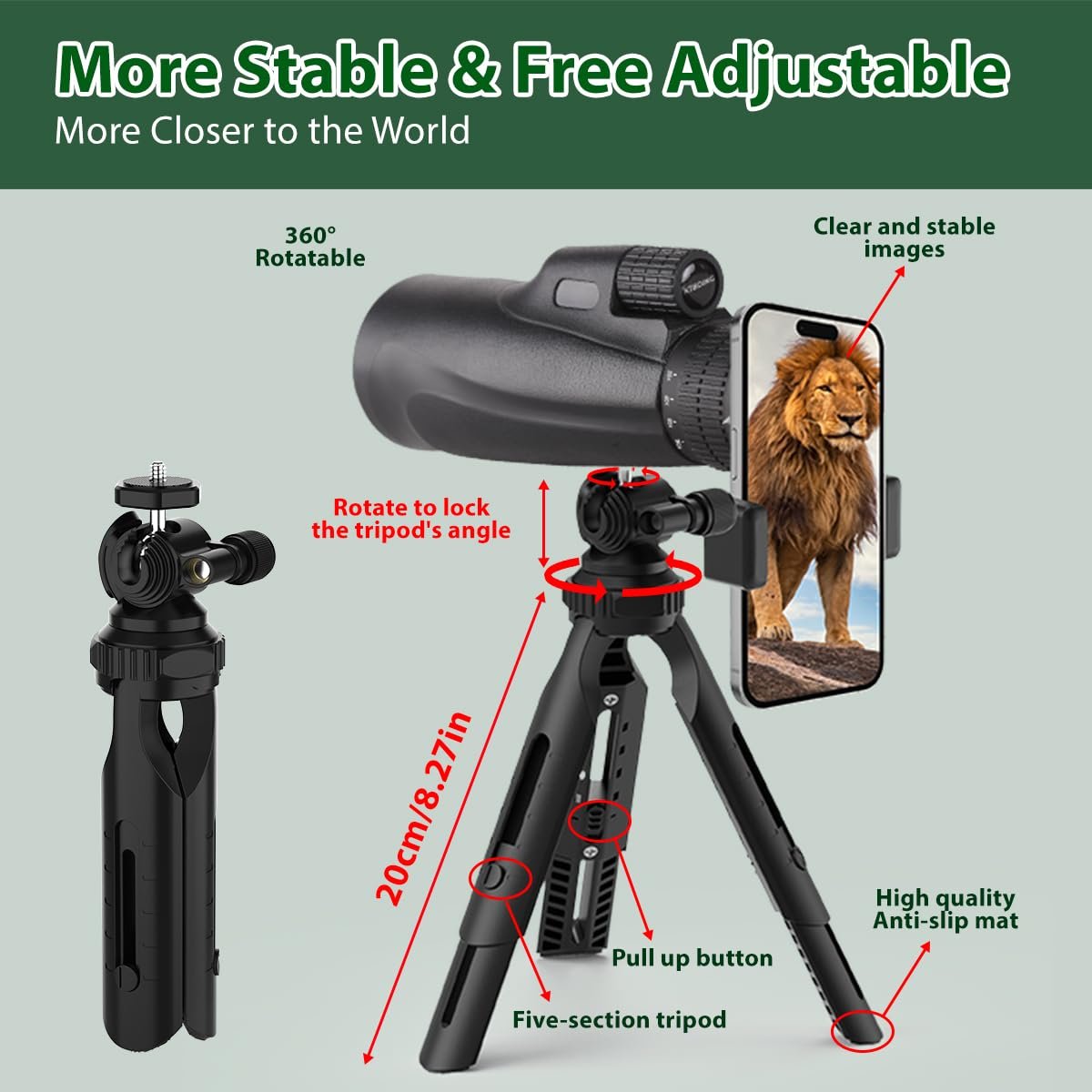 Monocular Telescope 80 x 100 High Powered Monoculars for Adults with Tripod, Monocular for Smartphone Suitable for Bird Watching Larger Vision Monoculars for Adults with BAK4...