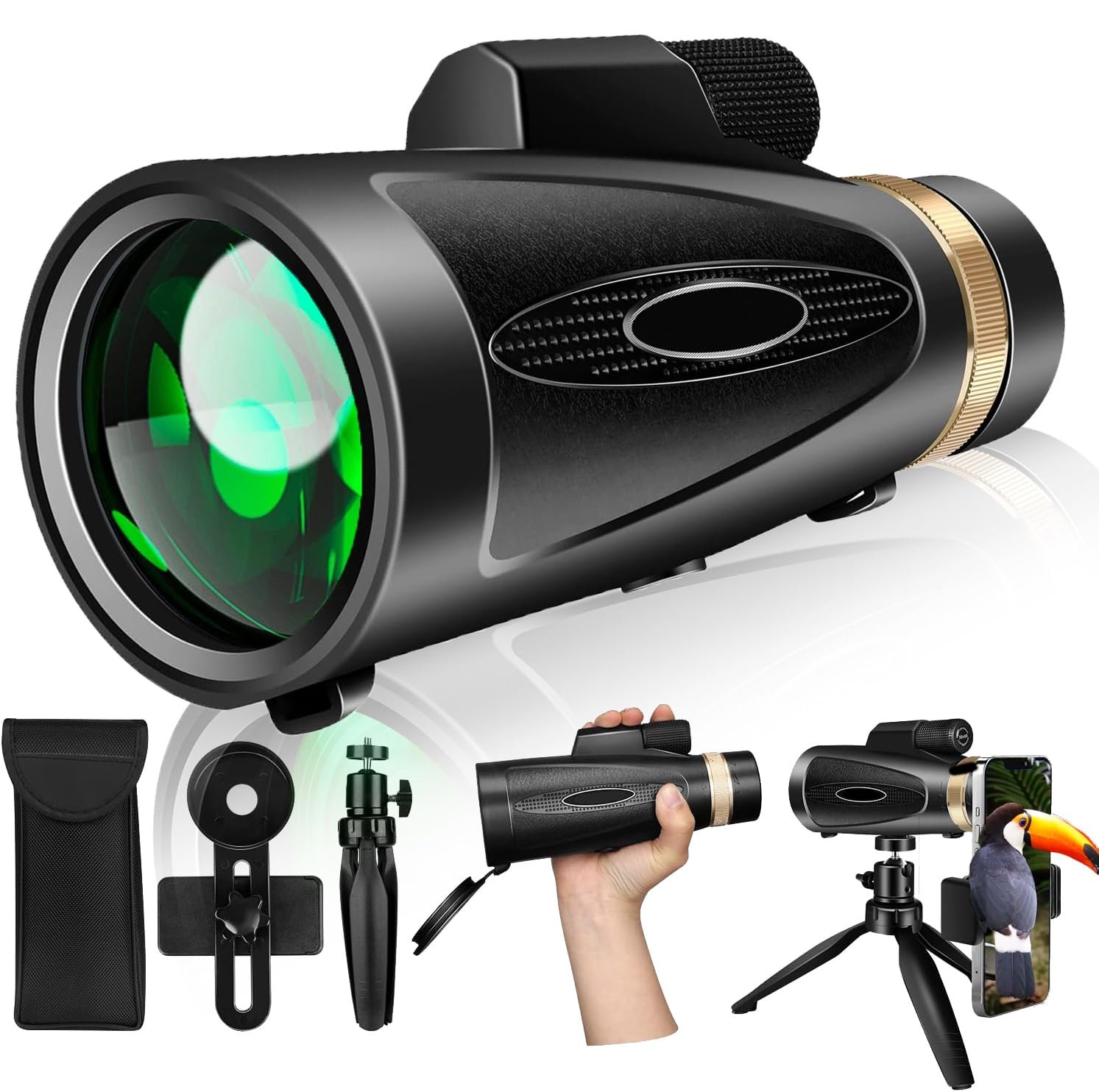 Monocular Telescope 80x100 High Power with Smartphone Adapter Tripod,Larger Vision Monoculars for Adults with BAK4 Prism & FMC Lens, Suitable for Bird Watching Hunting Hiking...