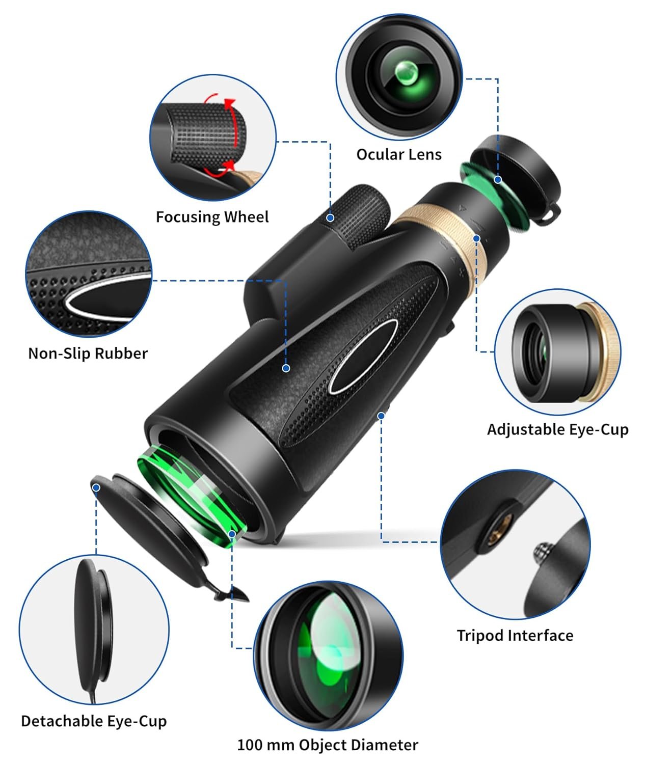 Monocular Telescope 80x100 High Power with Smartphone Adapter Tripod,Larger Vision Monoculars for Adults with BAK4 Prism & FMC Lens, Suitable for Bird Watching Hunting Hiking...