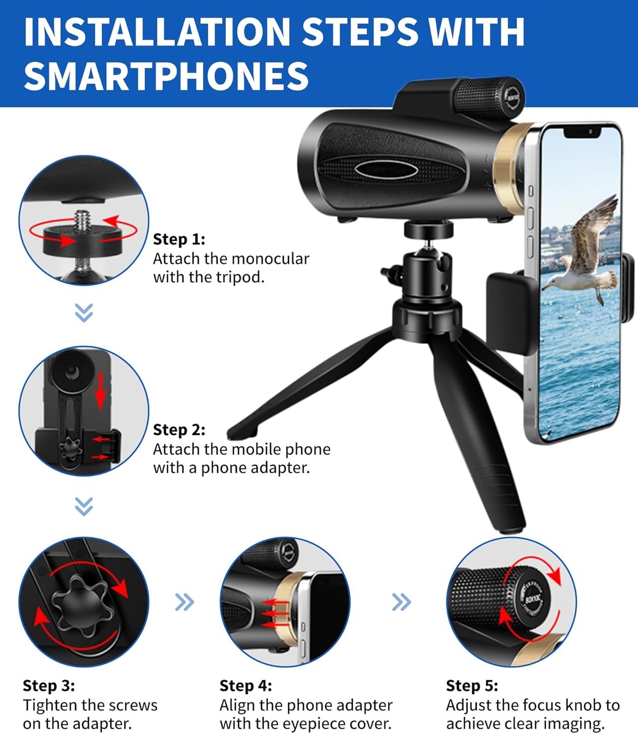 Monocular Telescope 80x100 High Power with Smartphone Adapter Tripod,Larger Vision Monoculars for Adults with BAK4 Prism & FMC Lens, Suitable for Bird Watching Hunting Hiking...