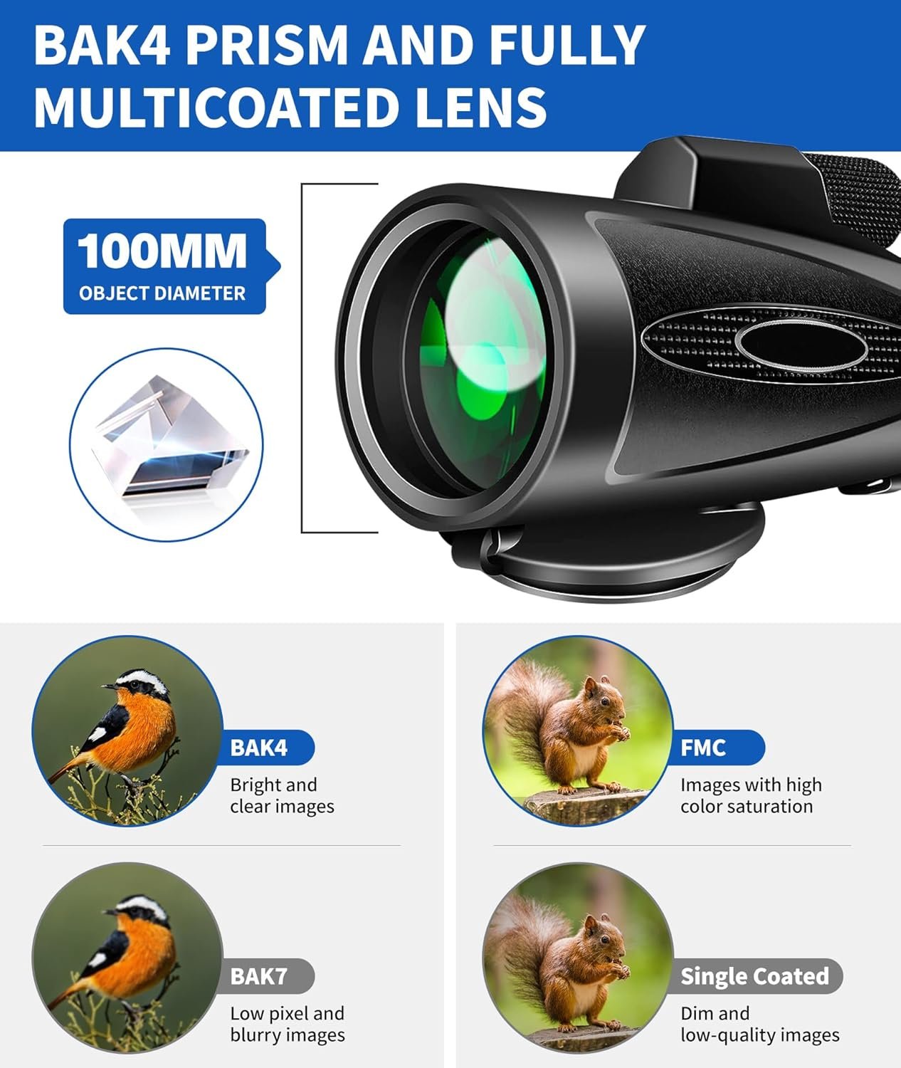 Monocular Telescope 80x100 High Power with Smartphone Adapter Tripod,Larger Vision Monoculars for Adults with BAK4 Prism & FMC Lens, Suitable for Bird Watching Hunting Hiking...