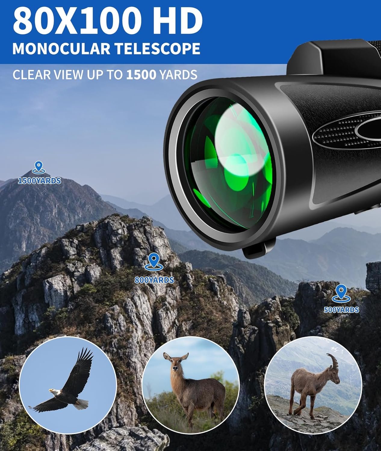 Monocular Telescope 80x100 High Power with Smartphone Adapter Tripod,Larger Vision Monoculars for Adults with BAK4 Prism & FMC Lens, Suitable for Bird Watching Hunting Hiking...