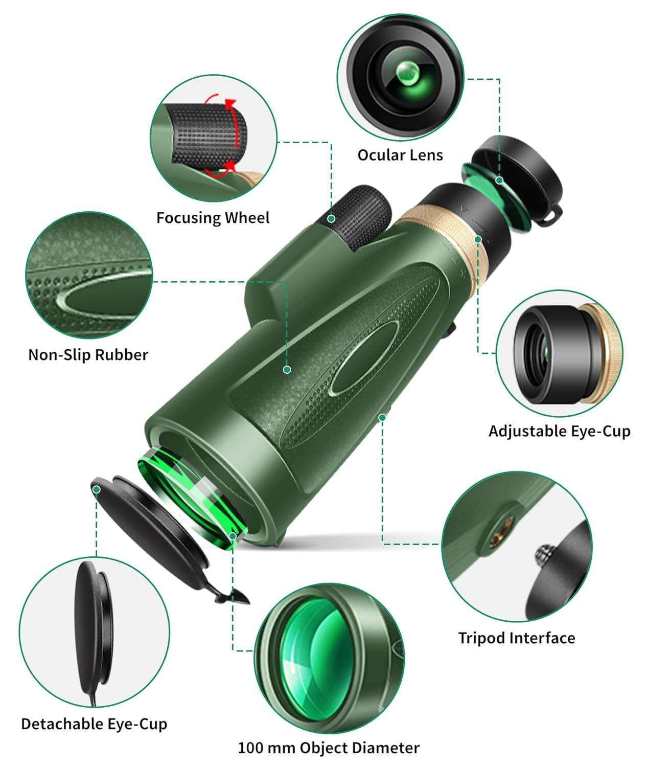 Monocular Telescope 80x100 High Power with Smartphone Adapter Tripod,Larger Vision Monoculars for Adults with BAK4 Prism & FMC Lens, Suitable for Bird Watching Hunting Hiking...