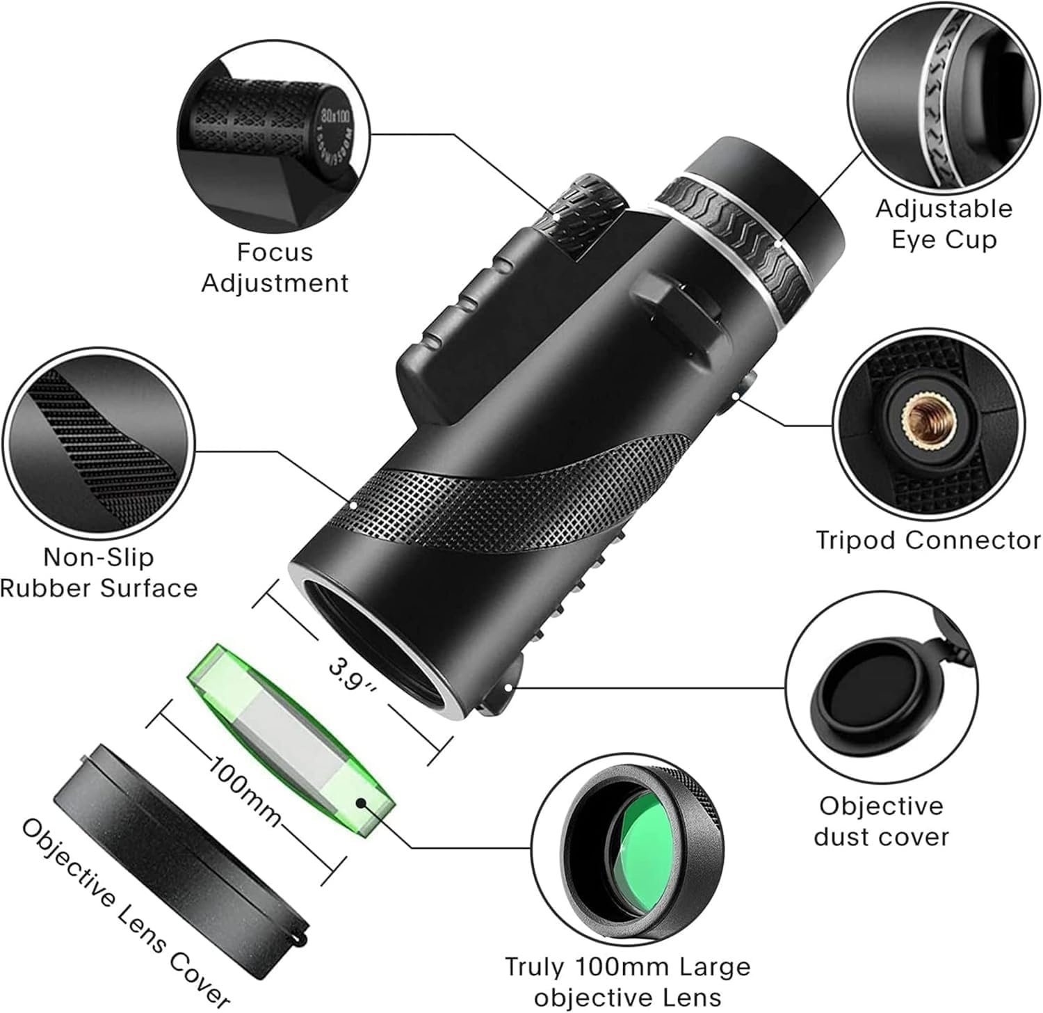 Monocular-Telescope 80x100 High Powered Monoculars High Definition for Adults High Powered with Smartphone Adapter Telescope Hunting Wildlife Bird Watching Travel Camping...