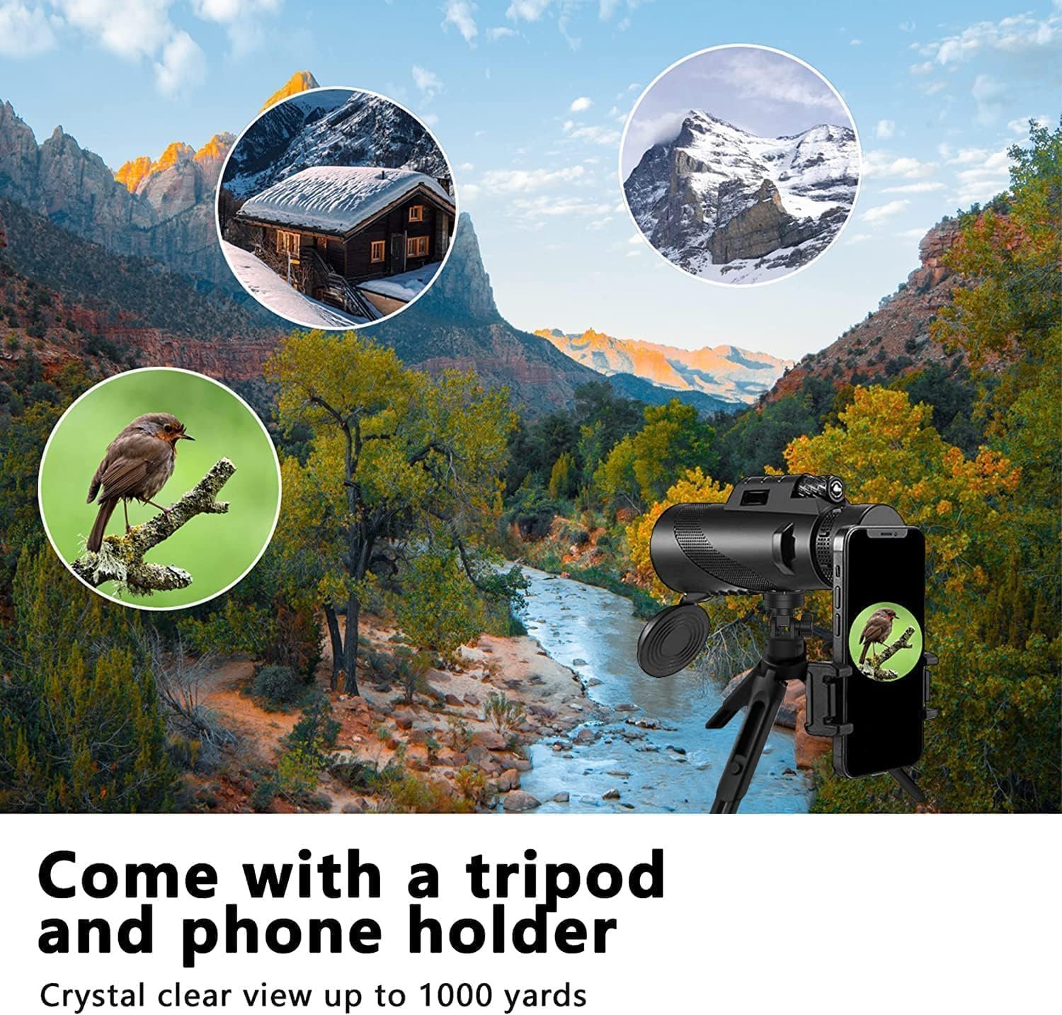 Monocular-Telescope 80x100 High Powered Monoculars High Definition for Adults High Powered with Smartphone Adapter Telescope Hunting Wildlife Bird Watching Travel Camping...