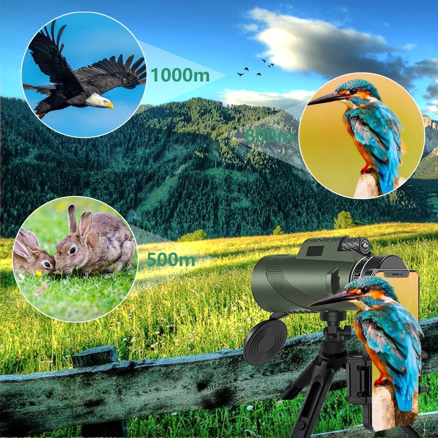 Monocular-Telescope 80x100 High Powered Monoculars High Definition for Adults High Powered with Smartphone Adapter Telescope Hunting Wildlife Bird Watching Travel Camping...