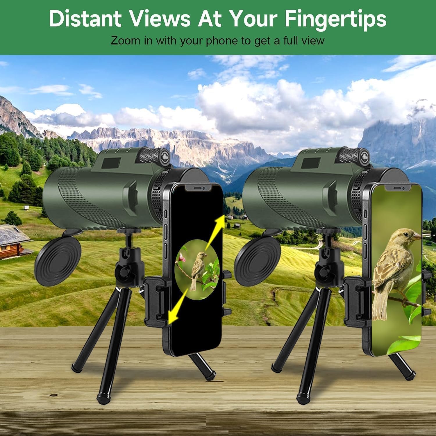 Monocular-Telescope 80x100 High Powered Monoculars High Definition for Adults High Powered with Smartphone Adapter Telescope Hunting Wildlife Bird Watching Travel Camping...