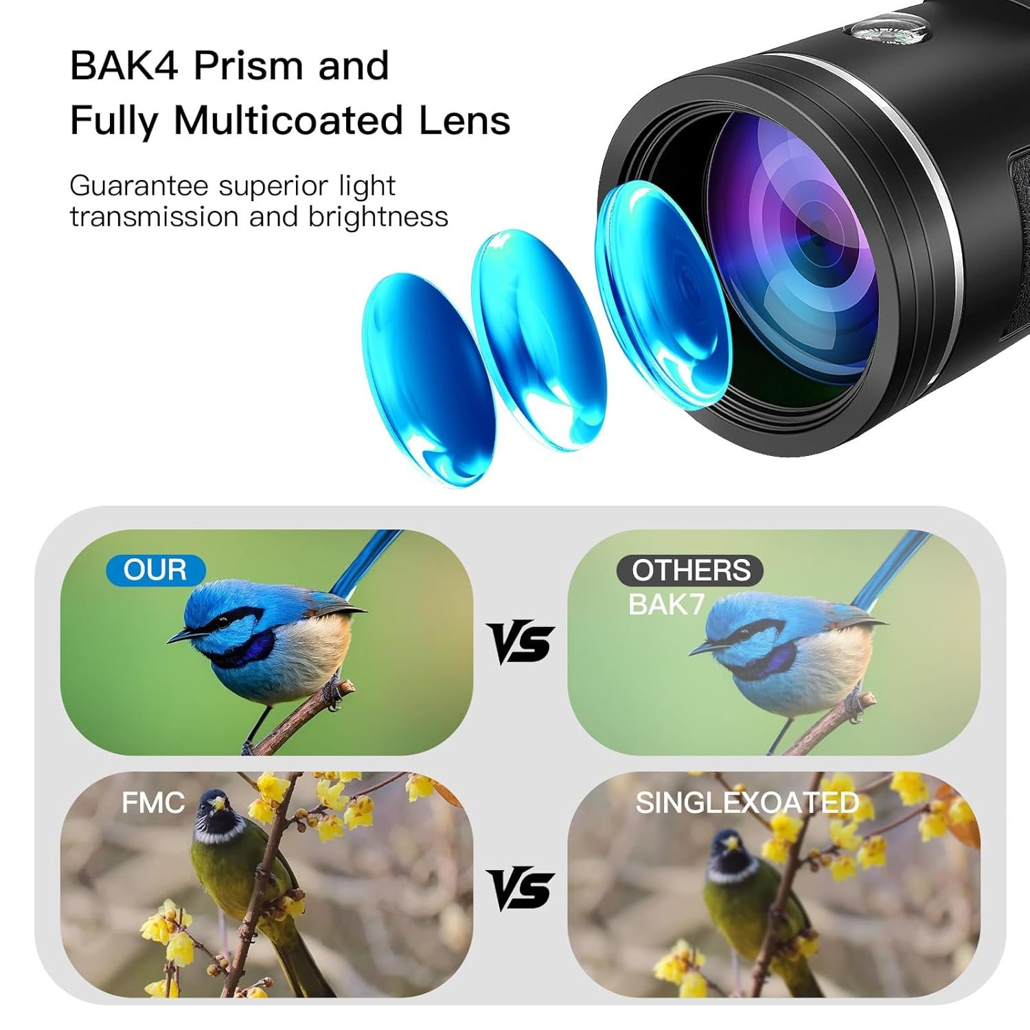 Monocular Telescope for Adults,12x50 HD Large Vision Monoculars with Smartphone Adapter Tripod,High Powered Monocular for Bird Watching Hunting Hiking Camping Wildlife,BAK4...