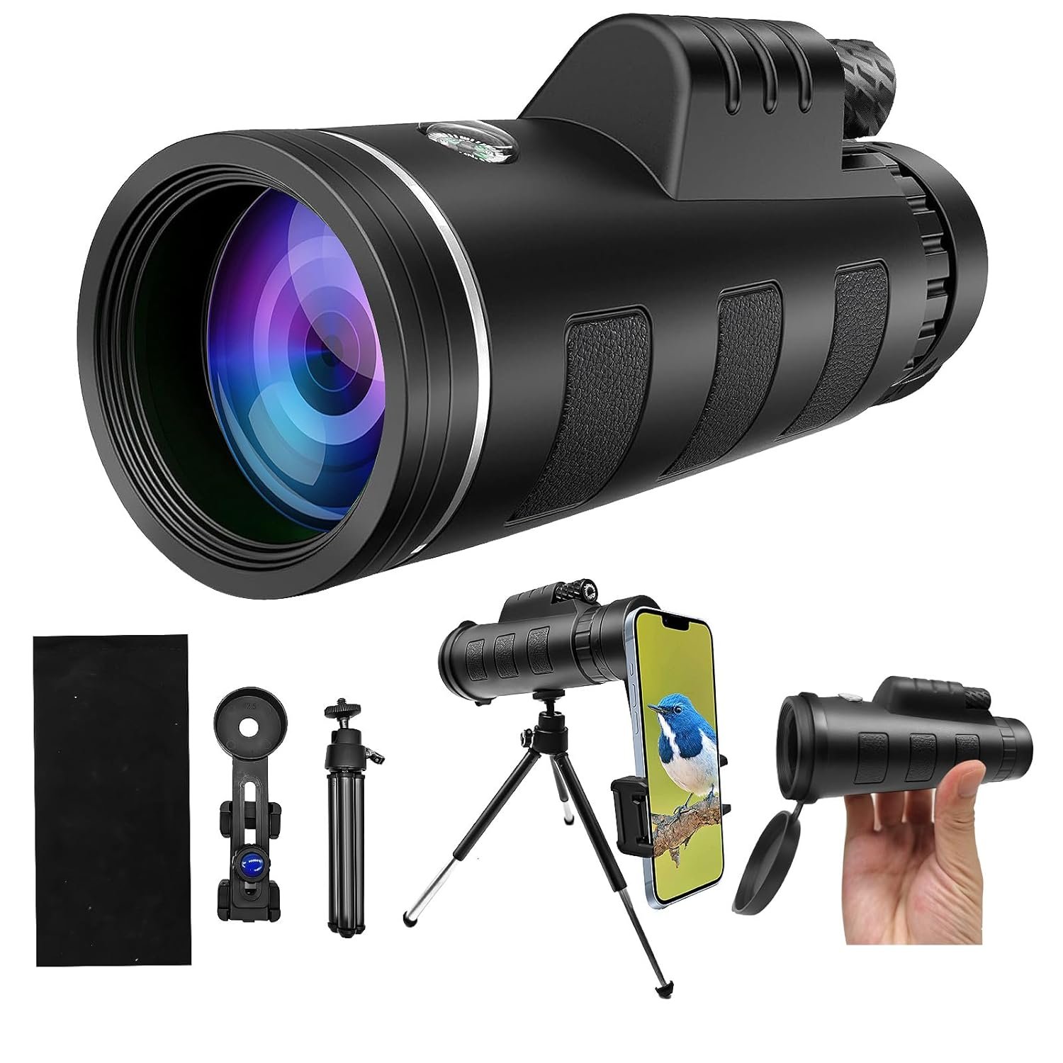 Monocular Telescope for Adults,12x50 HD Large Vision Monoculars with Smartphone Adapter Tripod,High Powered Monocular for Bird Watching Hunting Hiking Camping Wildlife,BAK4...