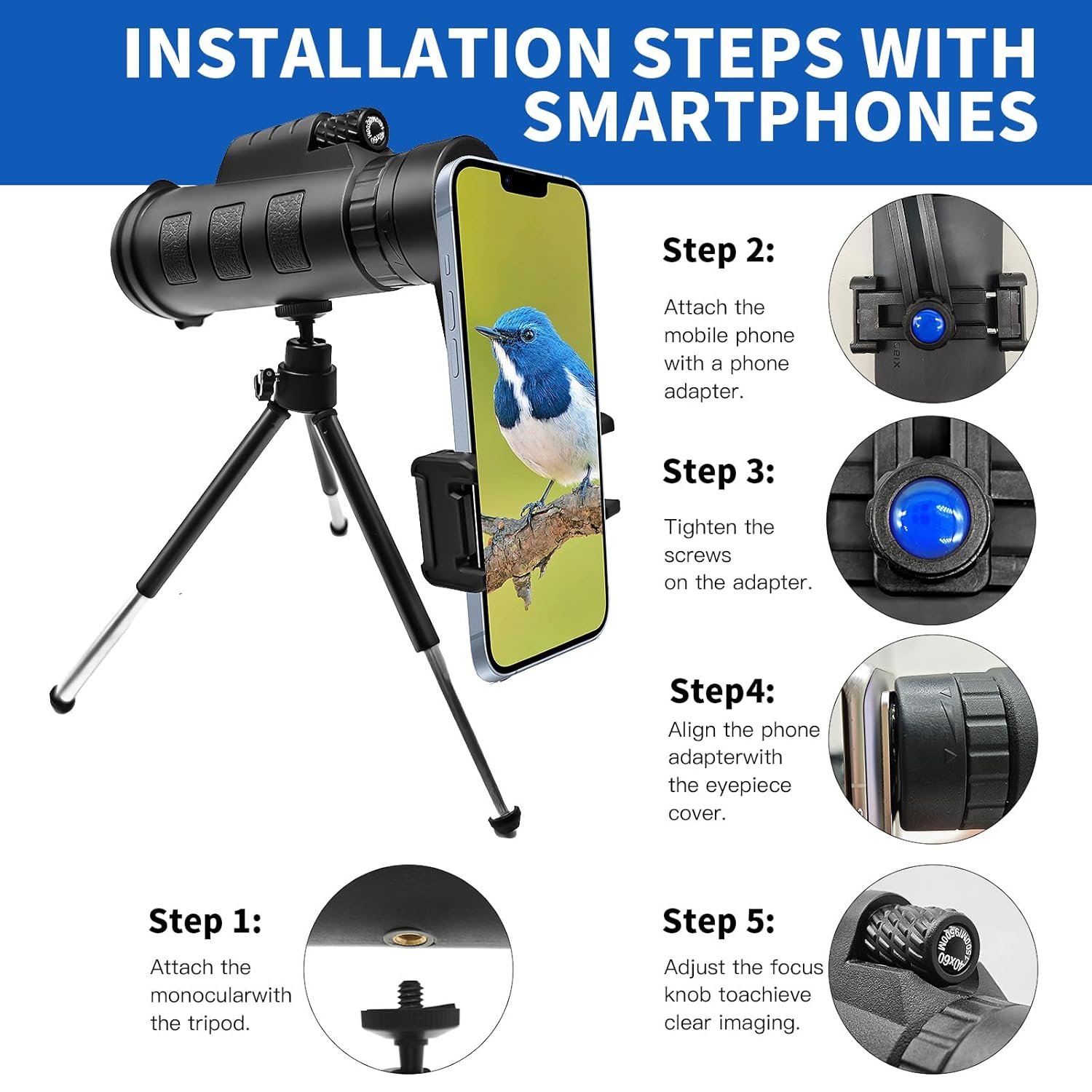 Monocular Telescope for Adults,12x50 HD Large Vision Monoculars with Smartphone Adapter Tripod,High Powered Monocular for Bird Watching Hunting Hiking Camping Wildlife,BAK4...