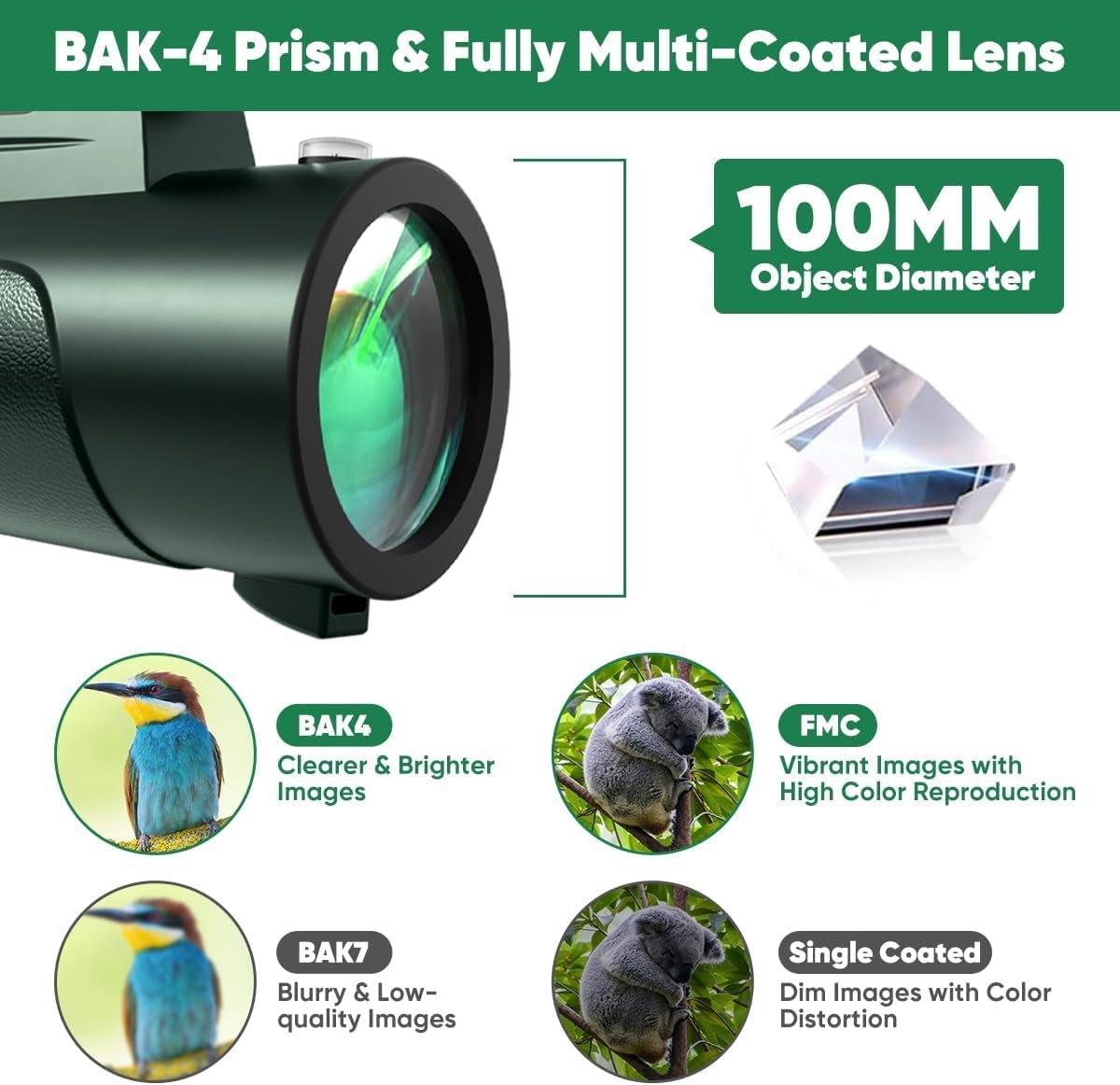 Monocular Telescope with Lights HD Monoculars 80x100 for Adults High Powered Monocular for Hunting with Smartphone Holder & Tripod, Handheld Telescope Suitable for Bird Watching...