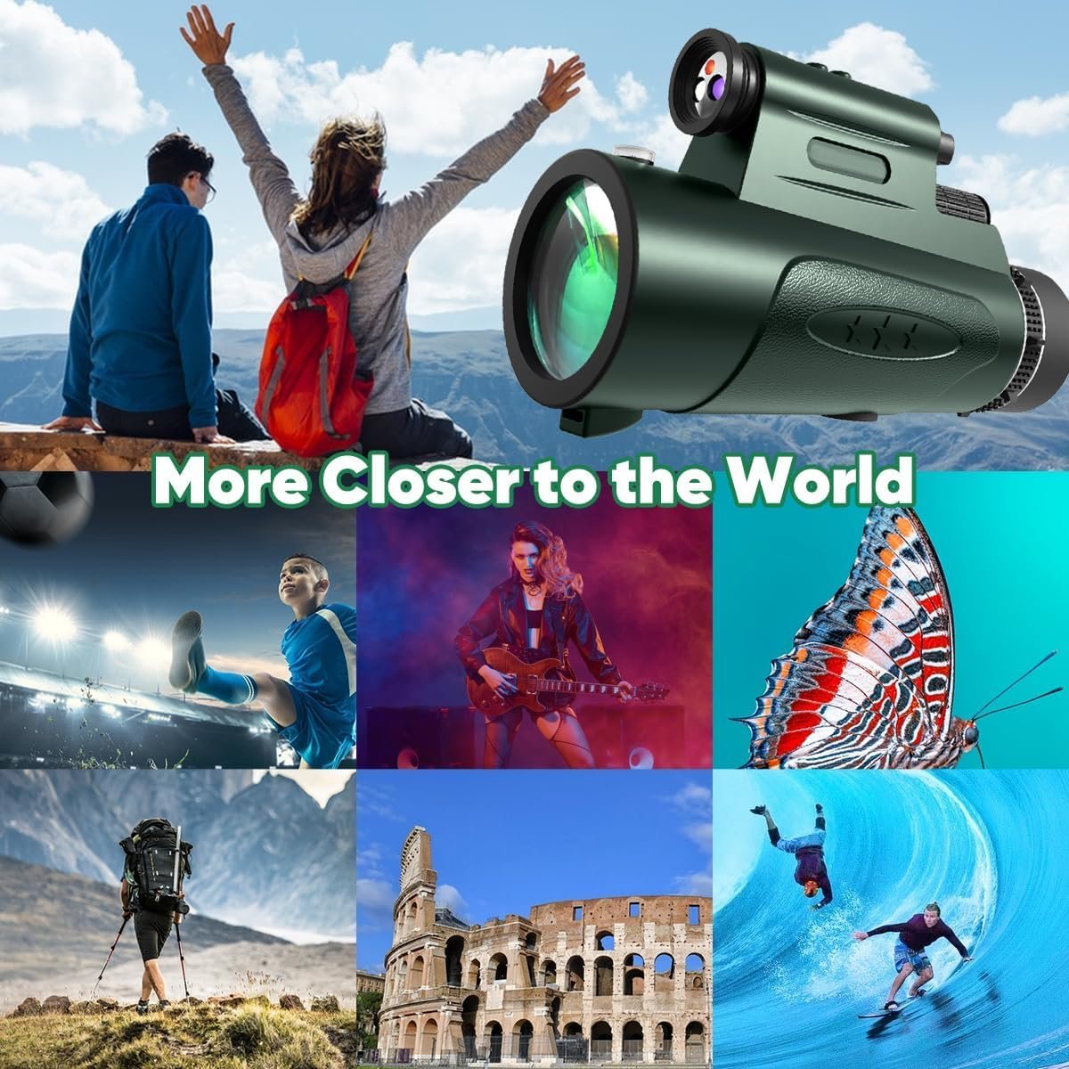 Monocular Telescope with Lights HD Monoculars 80x100 for Adults High Powered Monocular for Hunting with Smartphone Holder & Tripod, Handheld Telescope Suitable for Bird Watching...