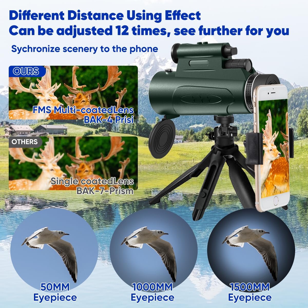 Monocular Telescope with Lights HD Monoculars 80x100 for Adults High Powered Monocular for Hunting with Smartphone Holder & Tripod, Handheld Telescope Suitable for Bird Watching...