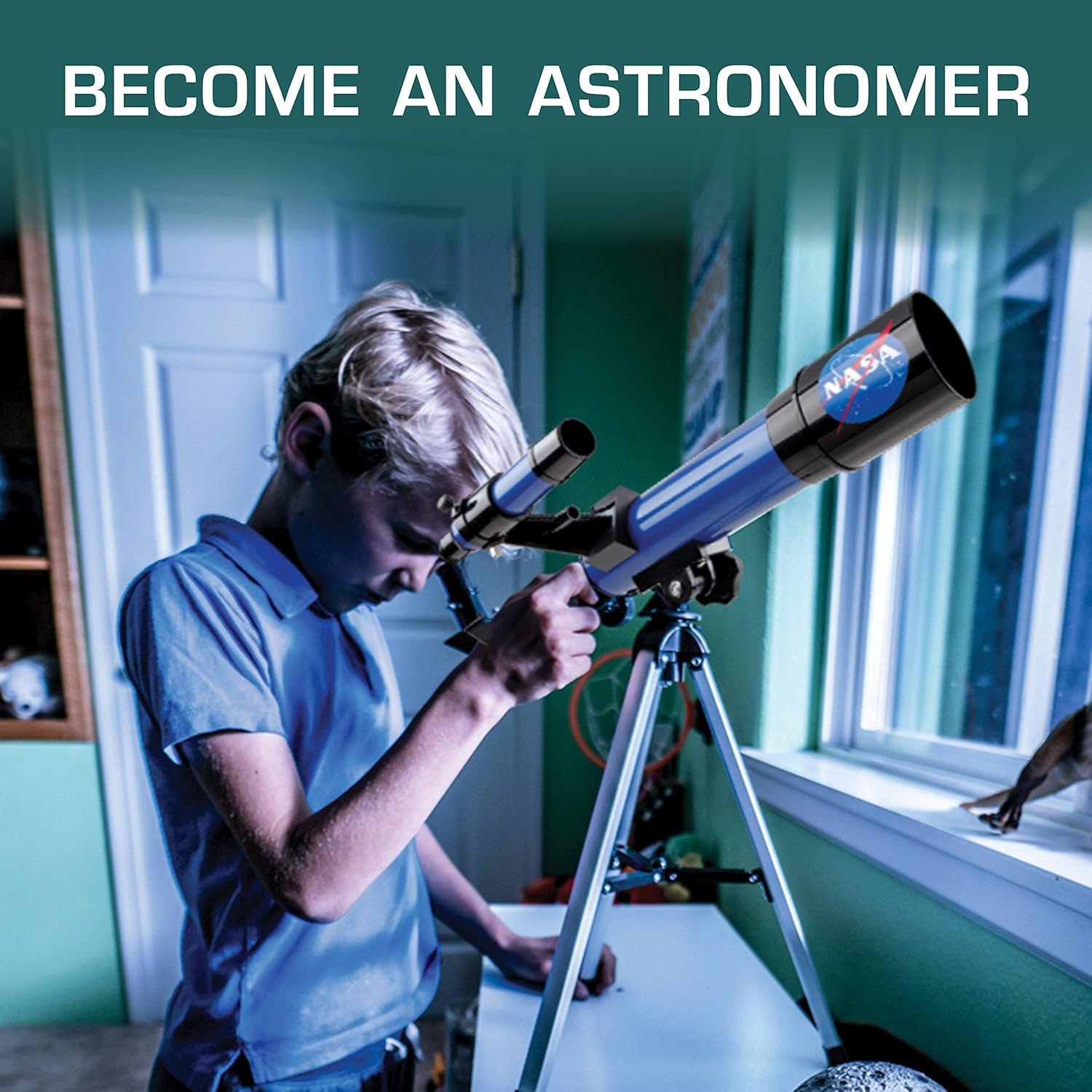 NASA Lunar Telescope for Kids – 90x Magnification, Includes Two Eyepieces, Tabletop Tripod, and Finder Scope- Kids Telescope for Astronomy Beginners, Space Toys, NASA Gifts...