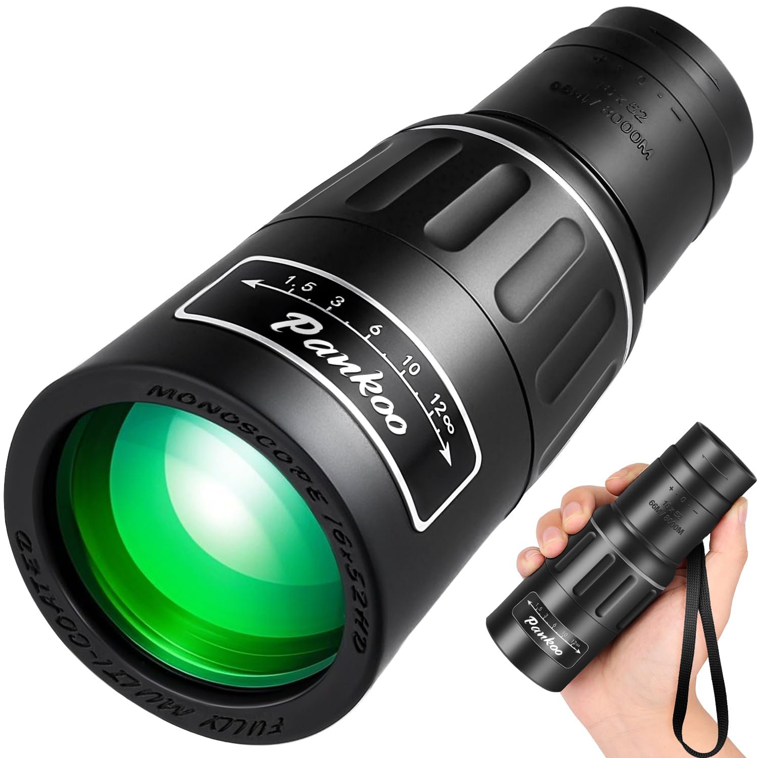 Pankoo 16X52 Monocular Telescope, 2025 High Power Prism Compact Monoculars for Adults Kids, HD Monocular Scope for Bird Watching Hiking Concert Travelling, D-Black