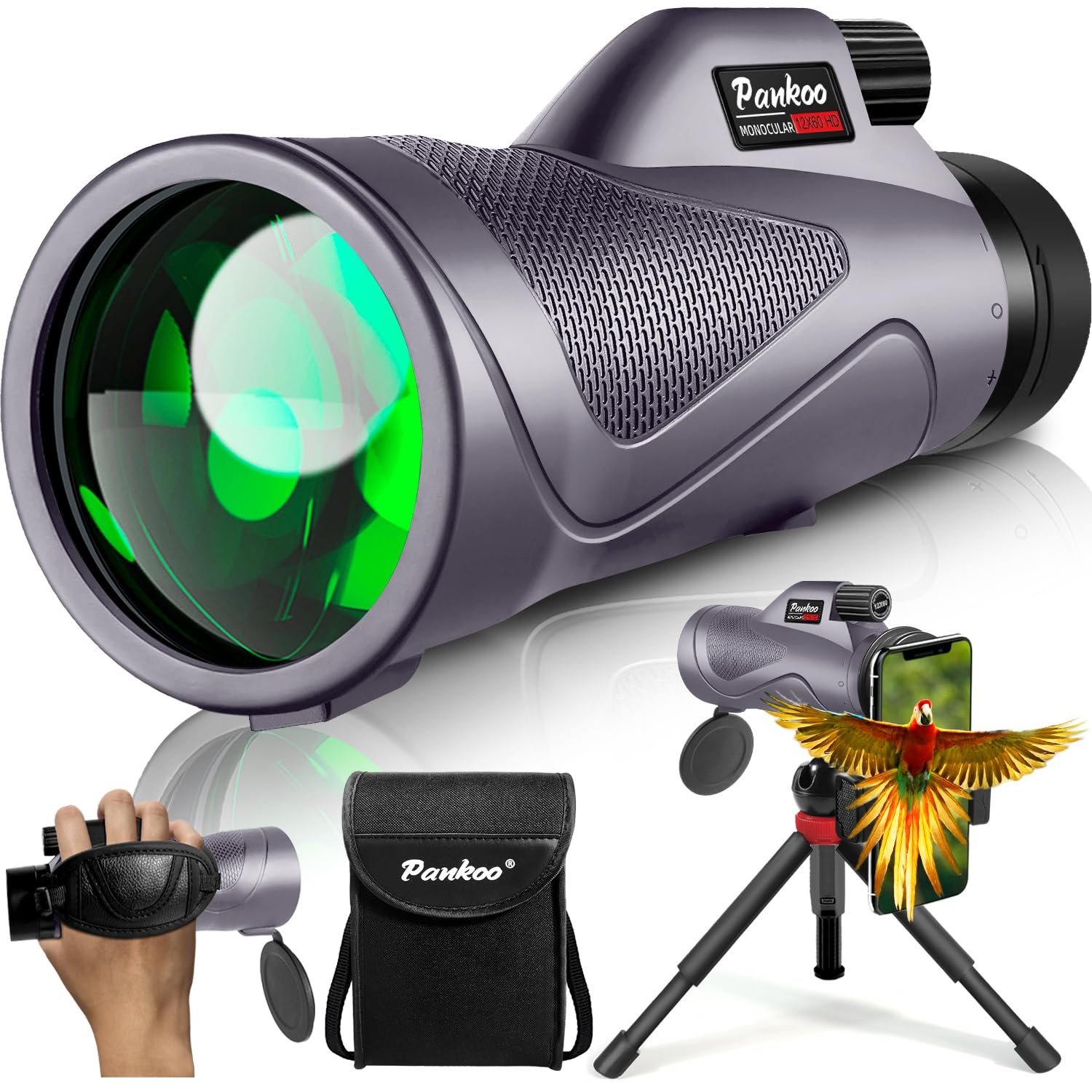 Pankoo 16X52 Monocular Telescope, 2025 High Power Prism Compact Monoculars for Adults Kids, HD Monocular Scope for Bird Watching Hiking Concert Travelling, D-Black